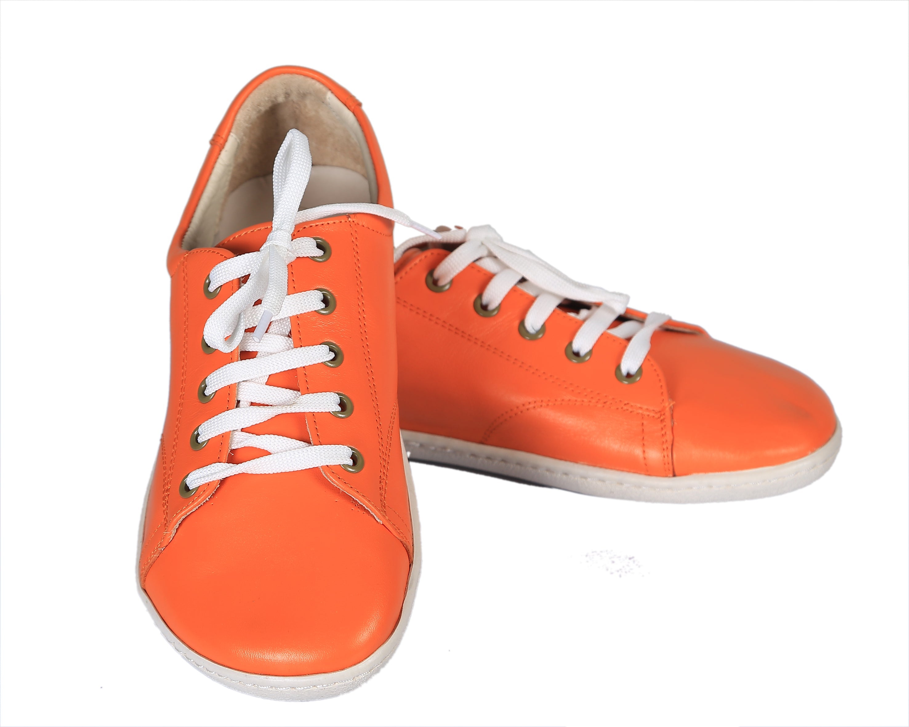Orange SNEAKER Wide Barefoot Shoes Smooth Leather Handmade 6mm Rubber Outsole