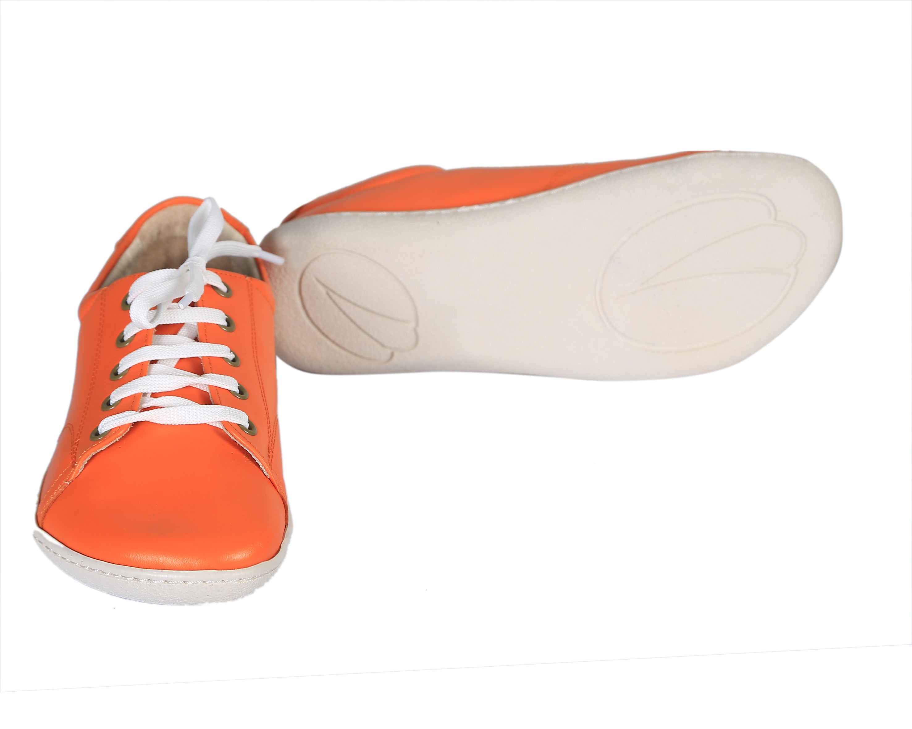 Orange SNEAKER Wide Barefoot Shoes Smooth Leather Handmade 6mm Rubber Outsole