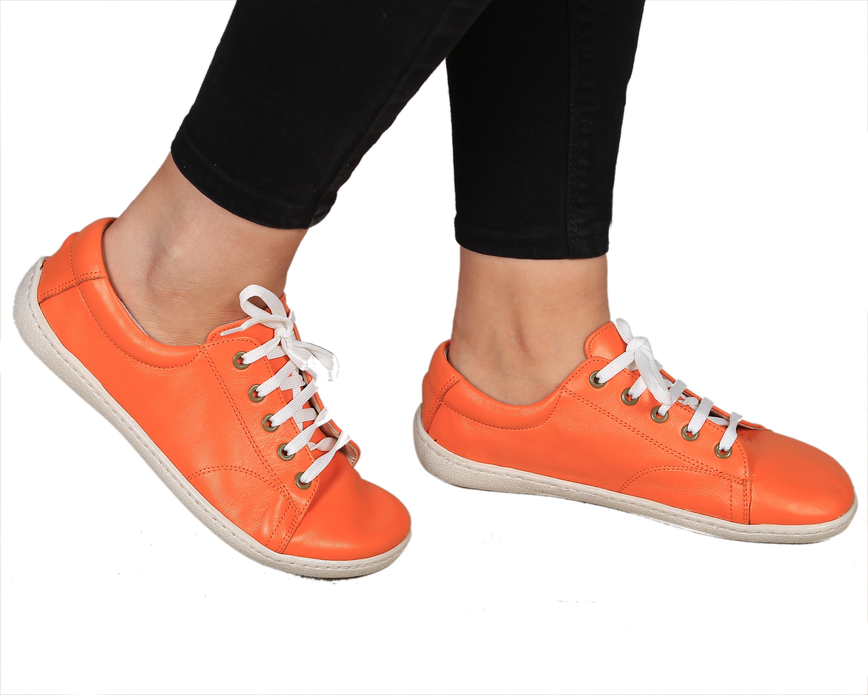 Orange SNEAKER Wide Barefoot Shoes Smooth Leather Handmade 6mm Rubber Outsole