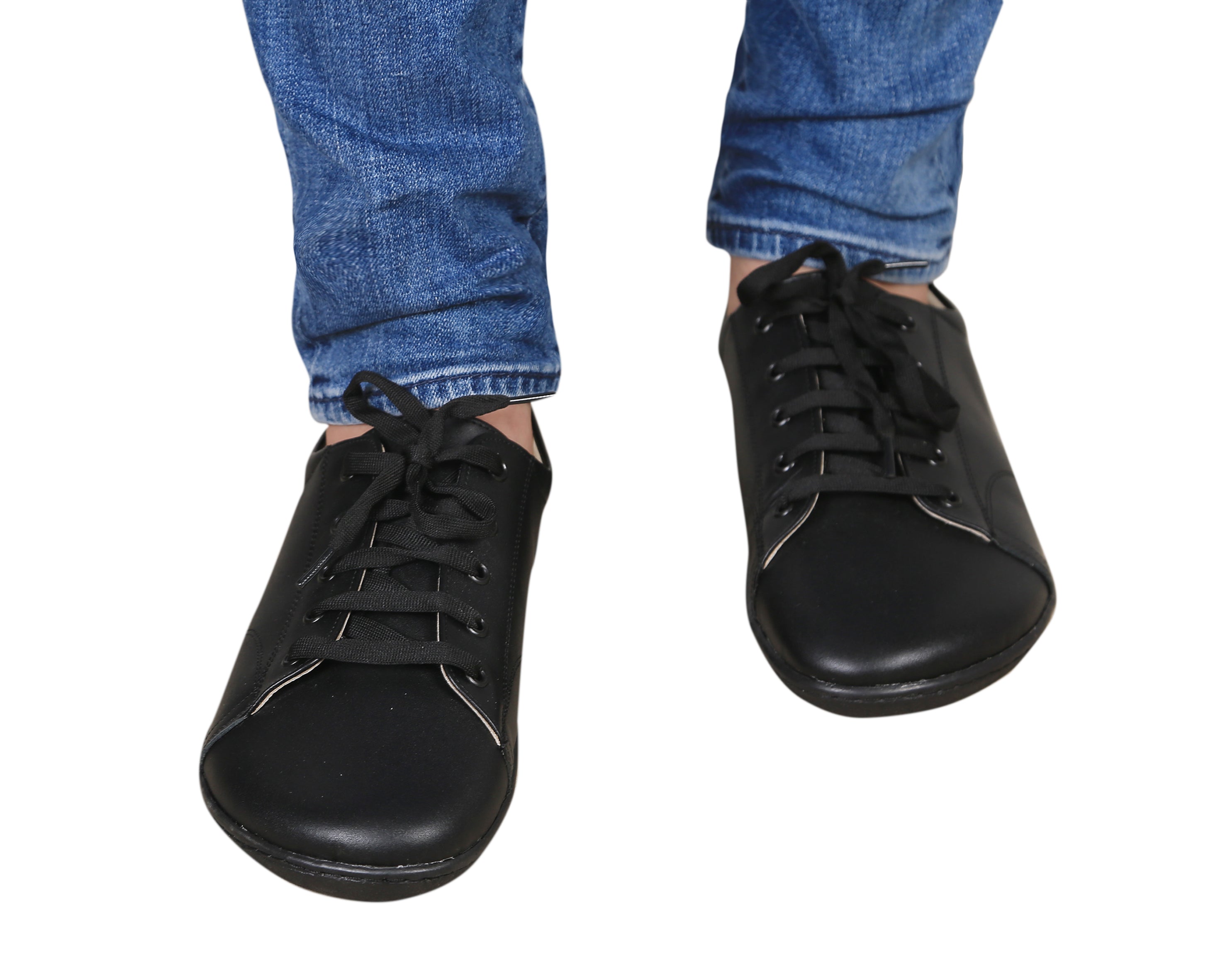 Black SNEAKER Wide Barefoot Shoes Smooth Leather Handmade 6mm Rubber Outsole Sneaker Rubber Outsole