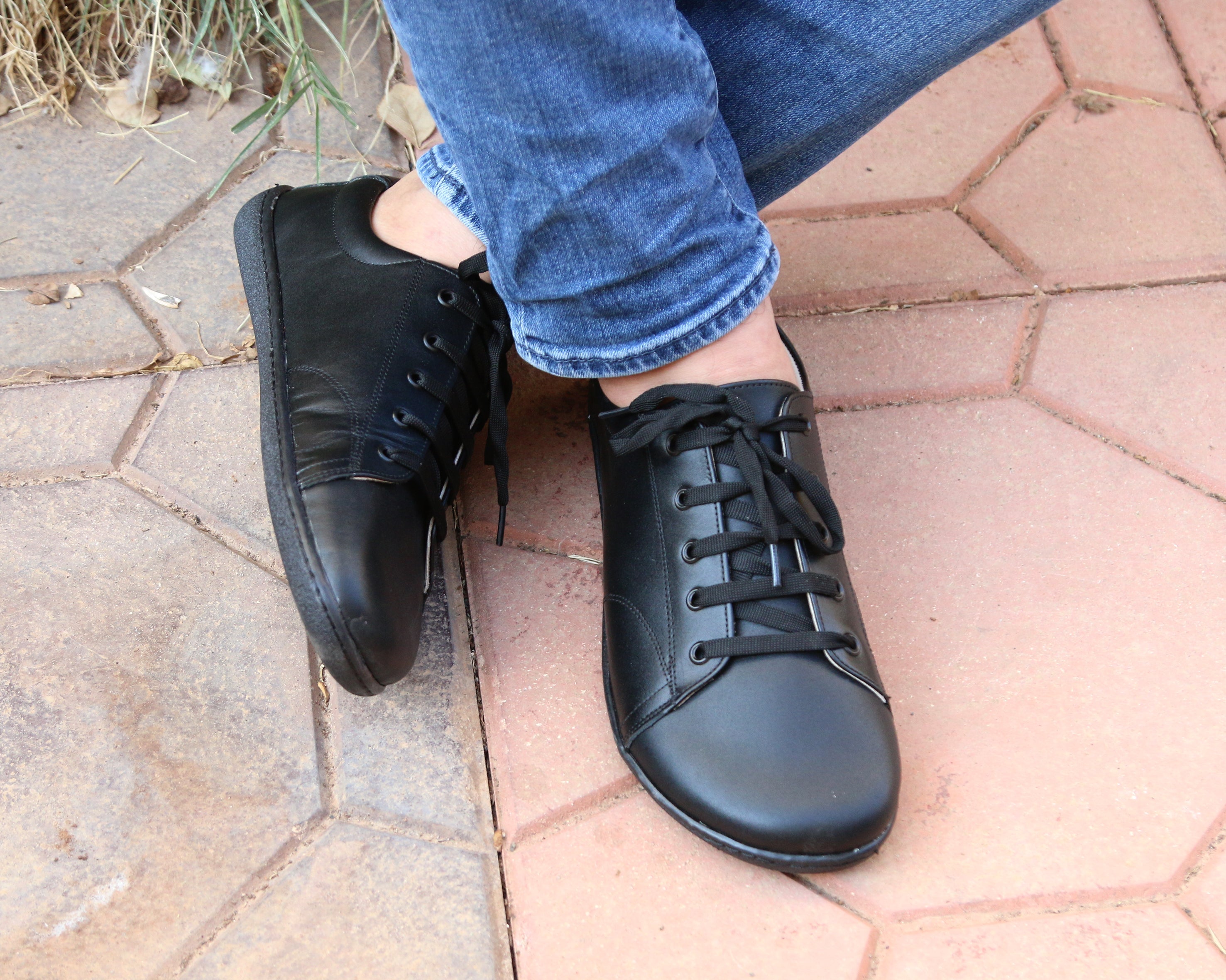 Black SNEAKER Wide Barefoot Shoes Smooth Leather Handmade 6mm Rubber Outsole Sneaker Rubber Outsole