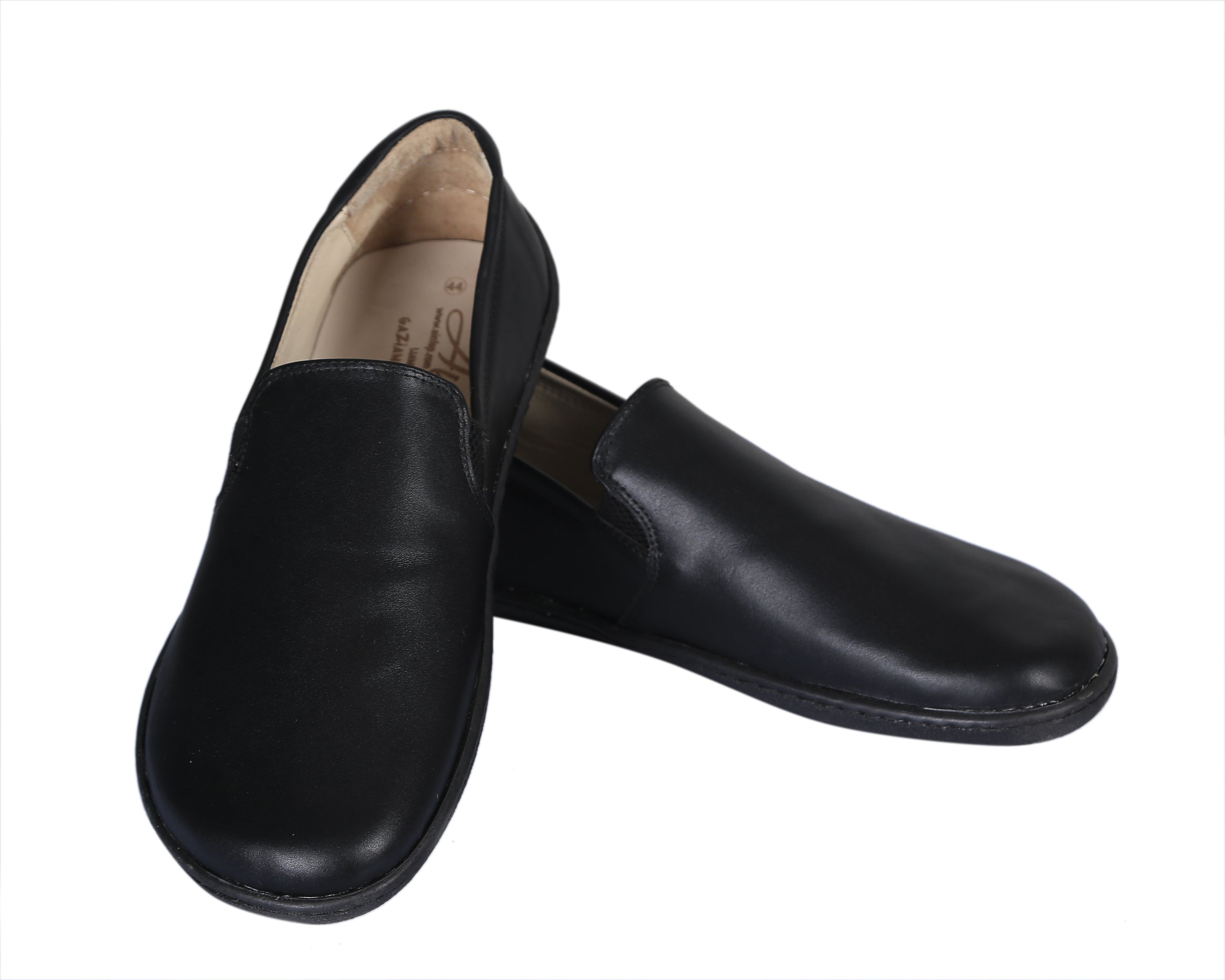 Black Slip-On Wide Barefoot Shoes Smooth Leather Handmade 6mm Rubber Outsole Slip-On Rubber Outsole