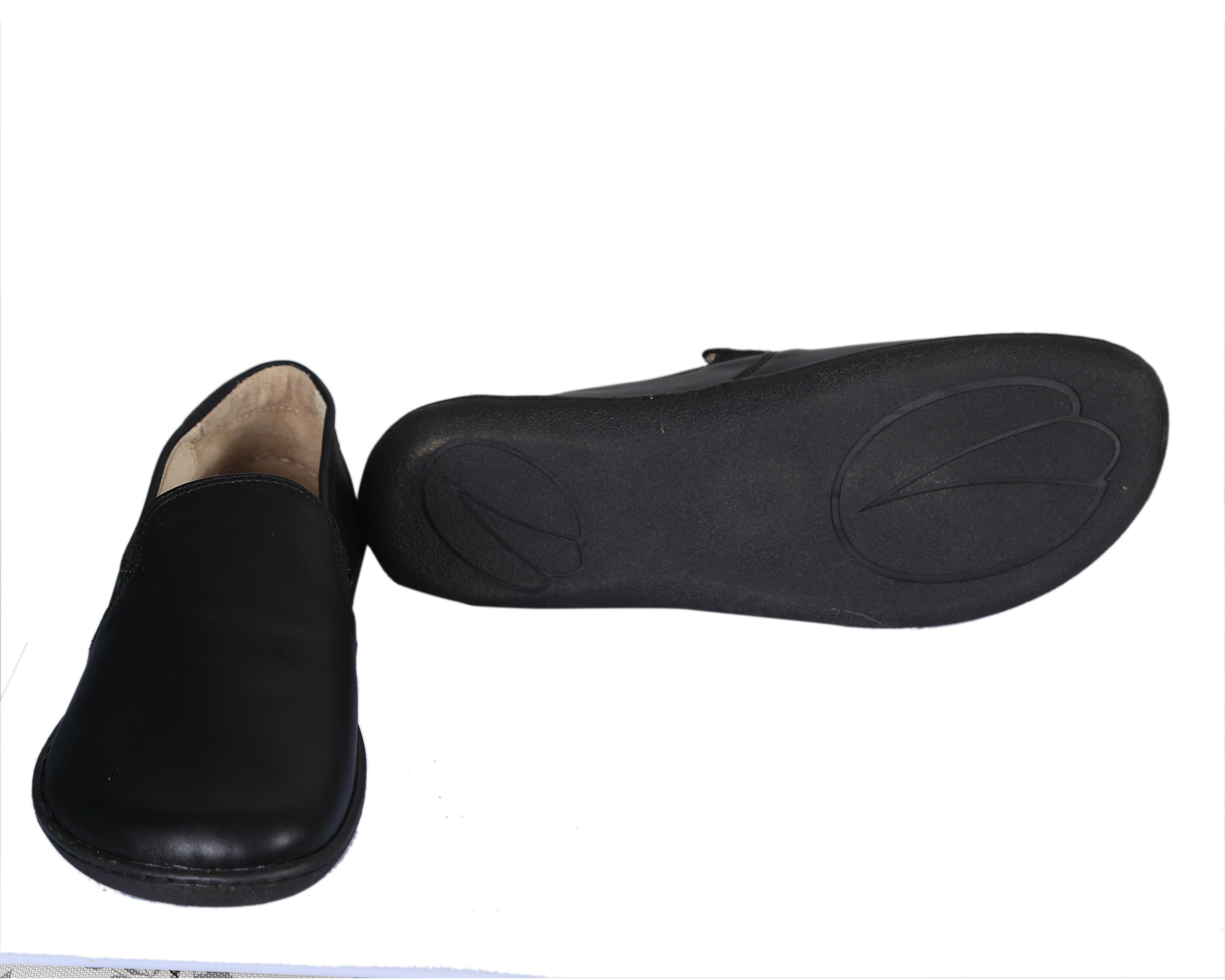 Black Slip-On Wide Barefoot Shoes Smooth Leather Handmade 6mm Rubber Outsole Slip-On Rubber Outsole