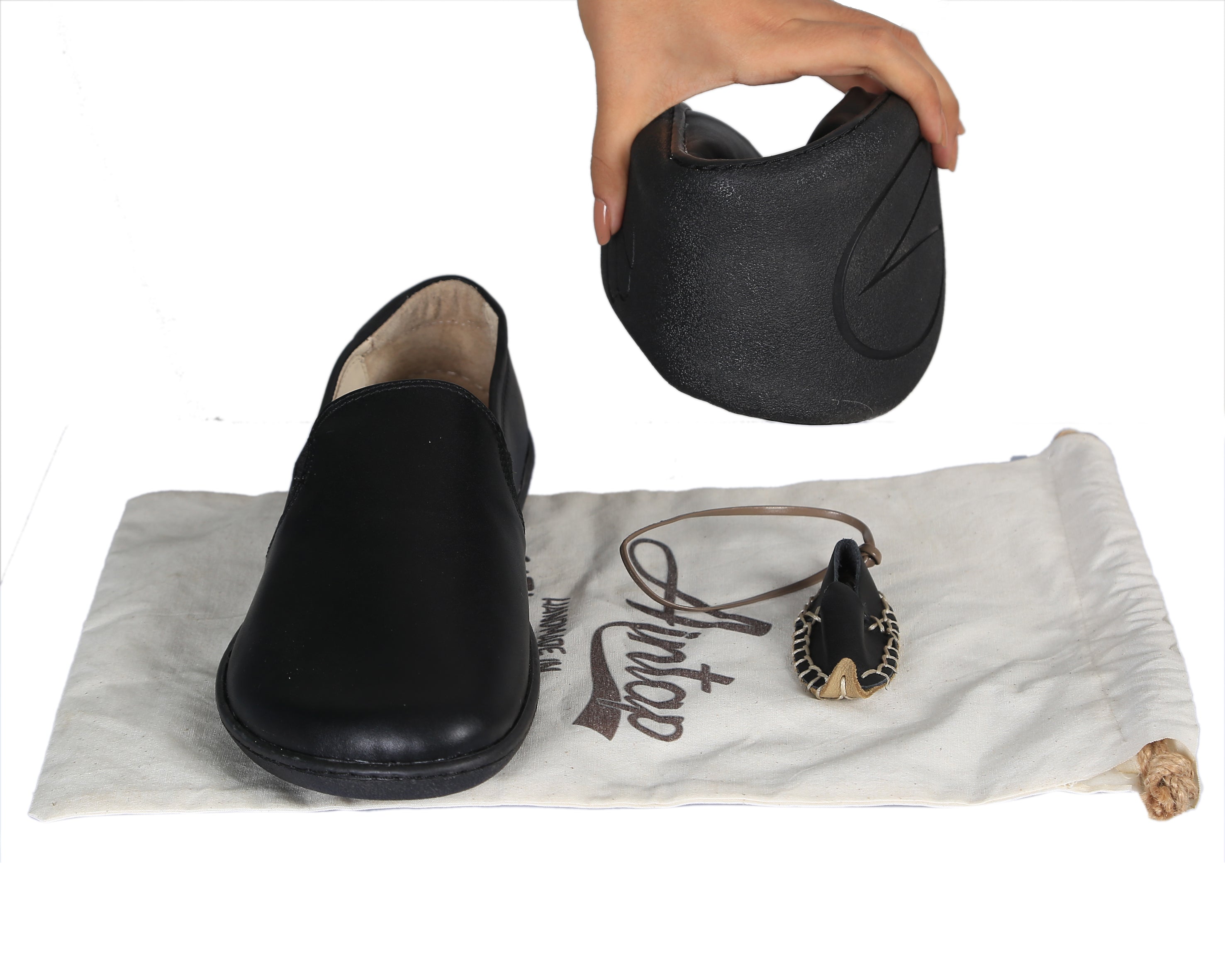 Black Slip-On Wide Barefoot Shoes Smooth Leather Handmade 6mm Rubber Outsole Slip-On Rubber Outsole