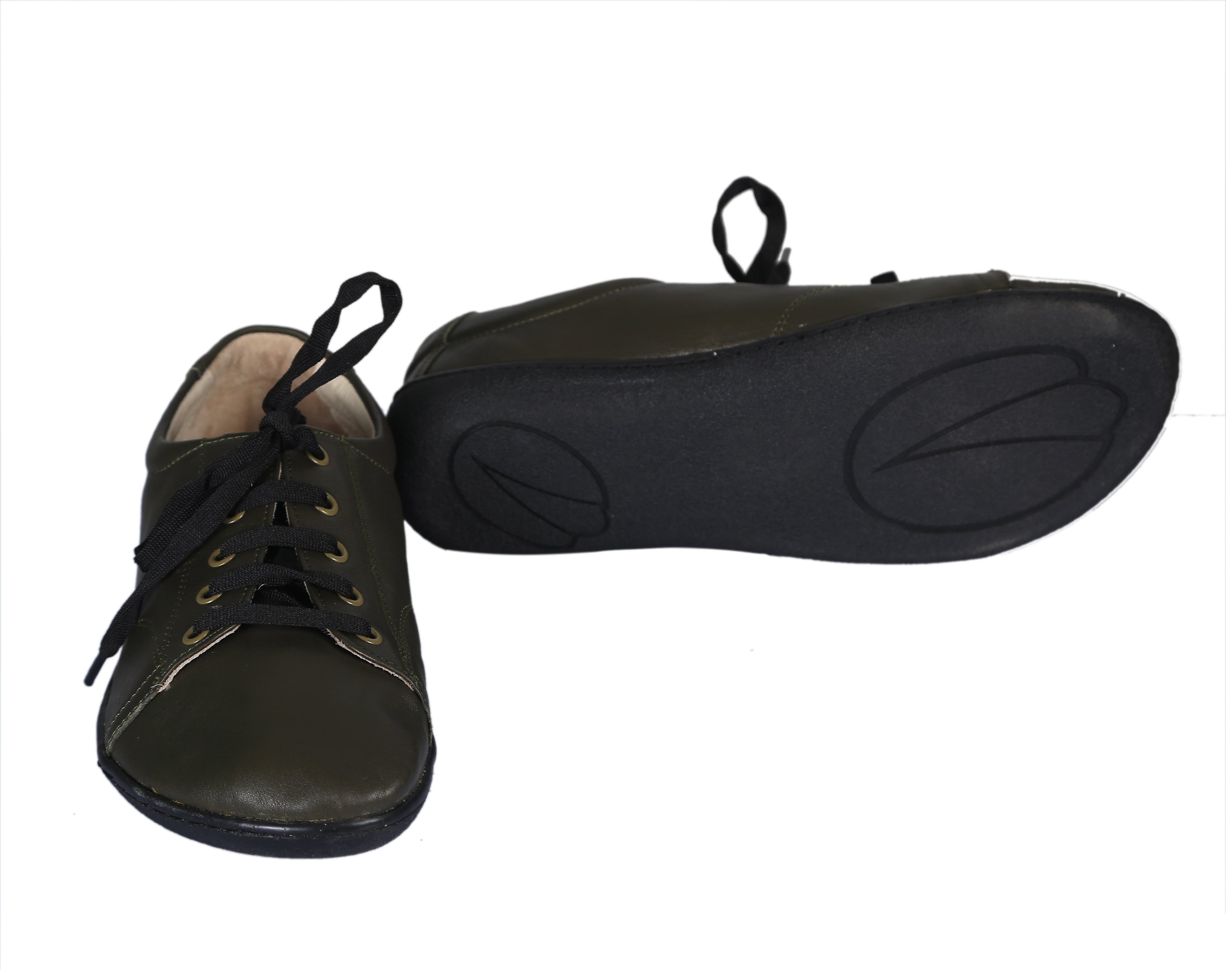 Green SNEAKER Wide Barefoot Shoes Smooth Leather Handmade 6mm Rubber Outsole