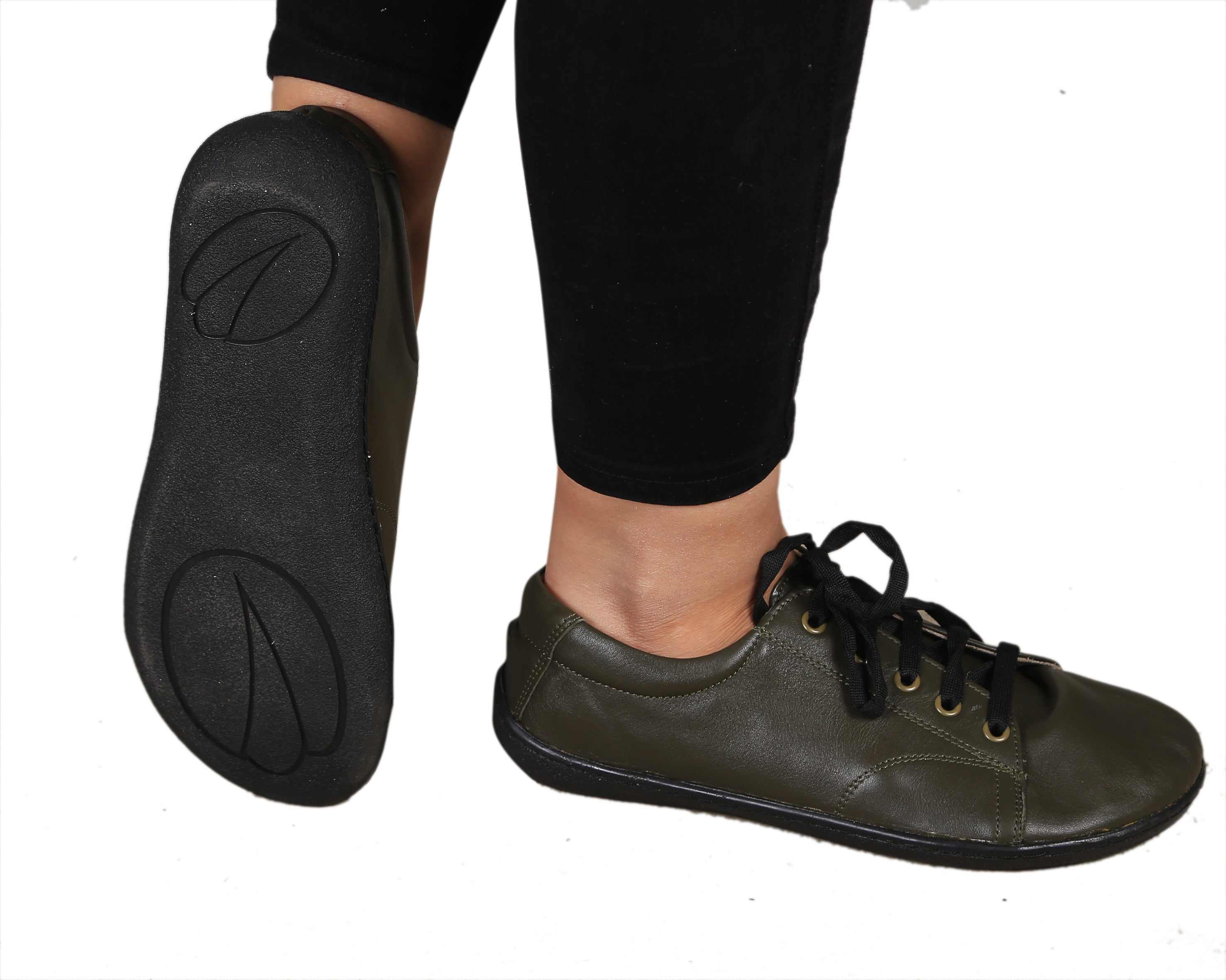 Green SNEAKER Wide Barefoot Shoes Smooth Leather Handmade 6mm Rubber Outsole