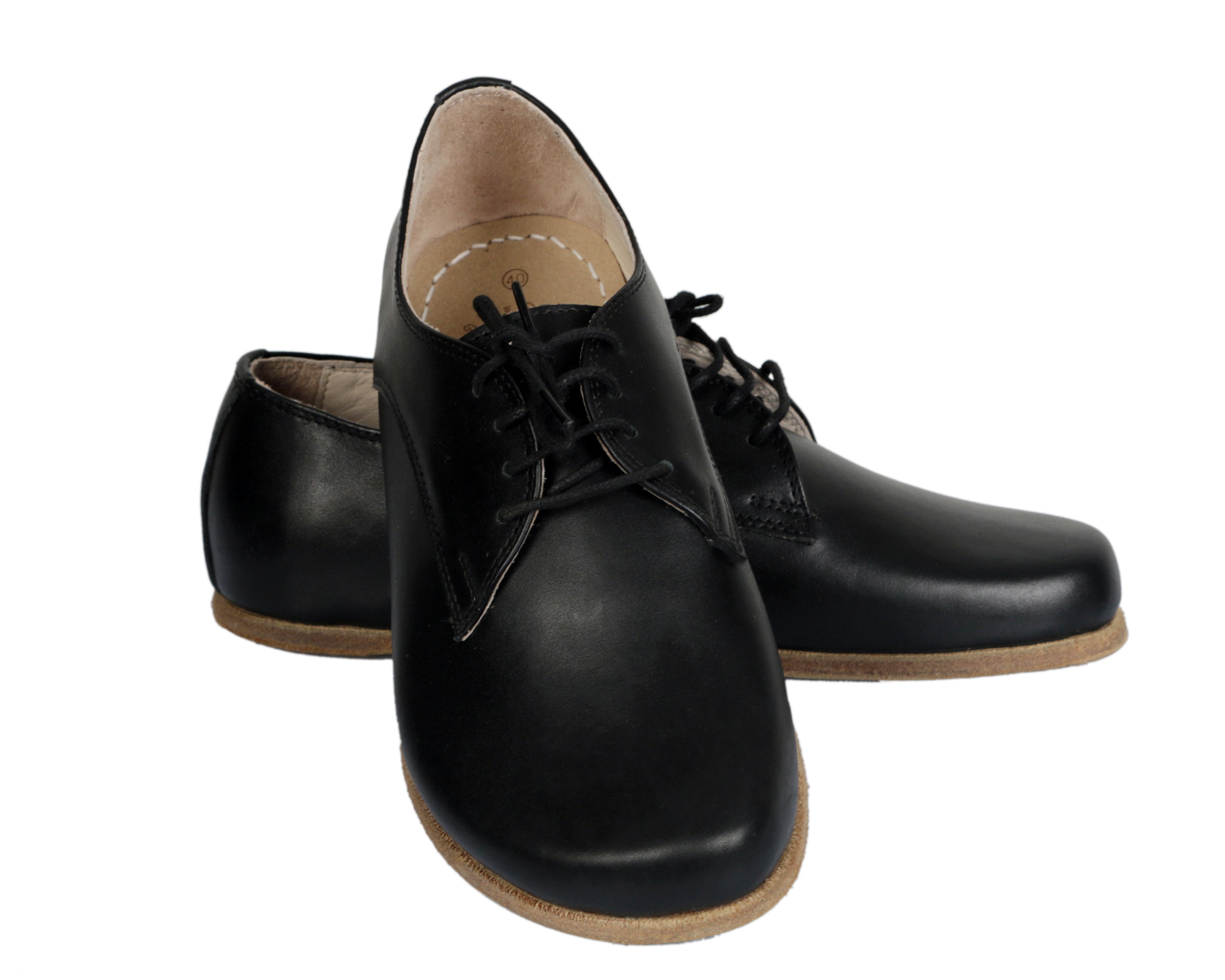 Black Oxford Wide Barefoot Smooth Leather Handmade Classic Shoes Oxford Leather Outsole