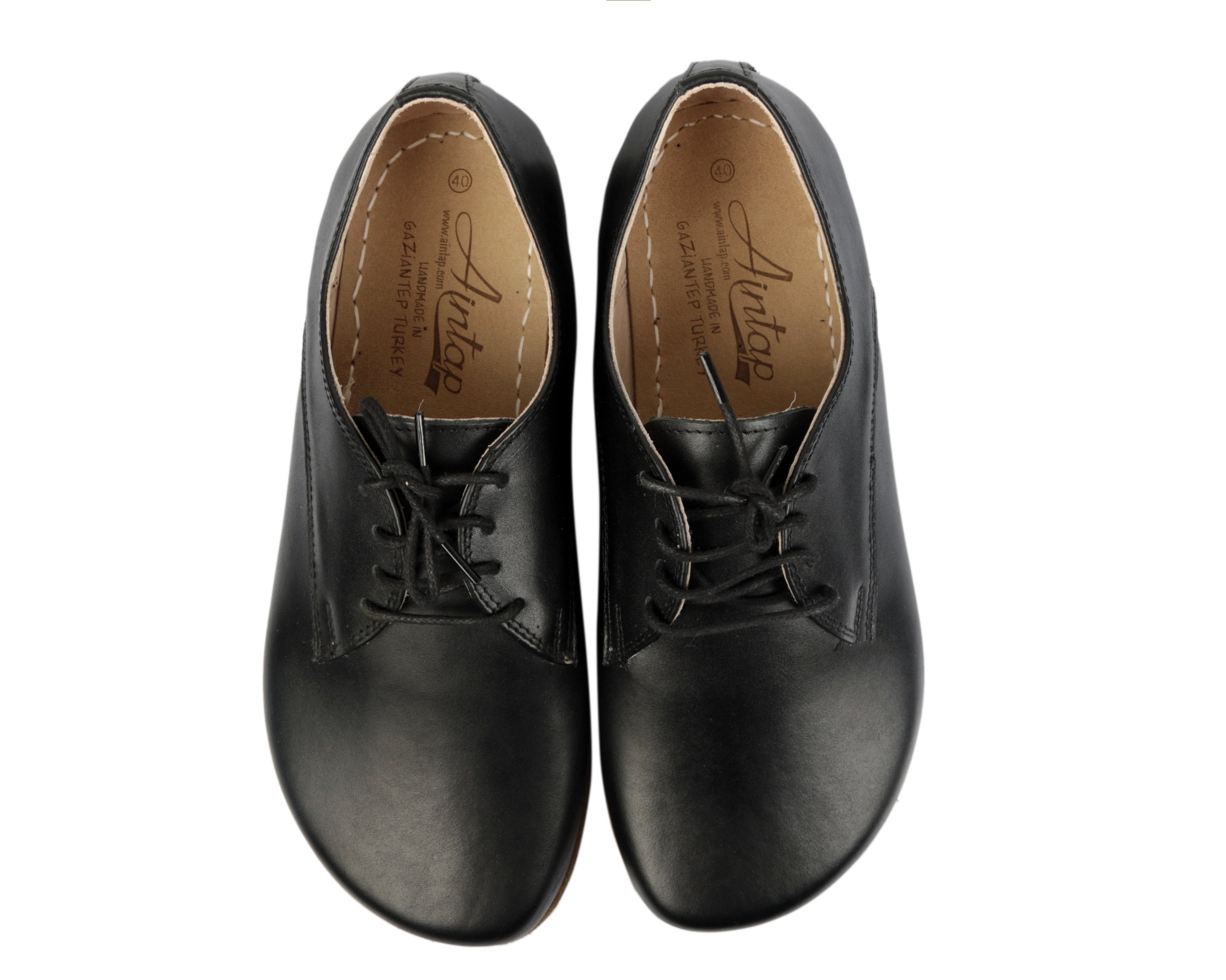Black Oxford Wide Barefoot Smooth Leather Handmade Classic Shoes Oxford Leather Outsole