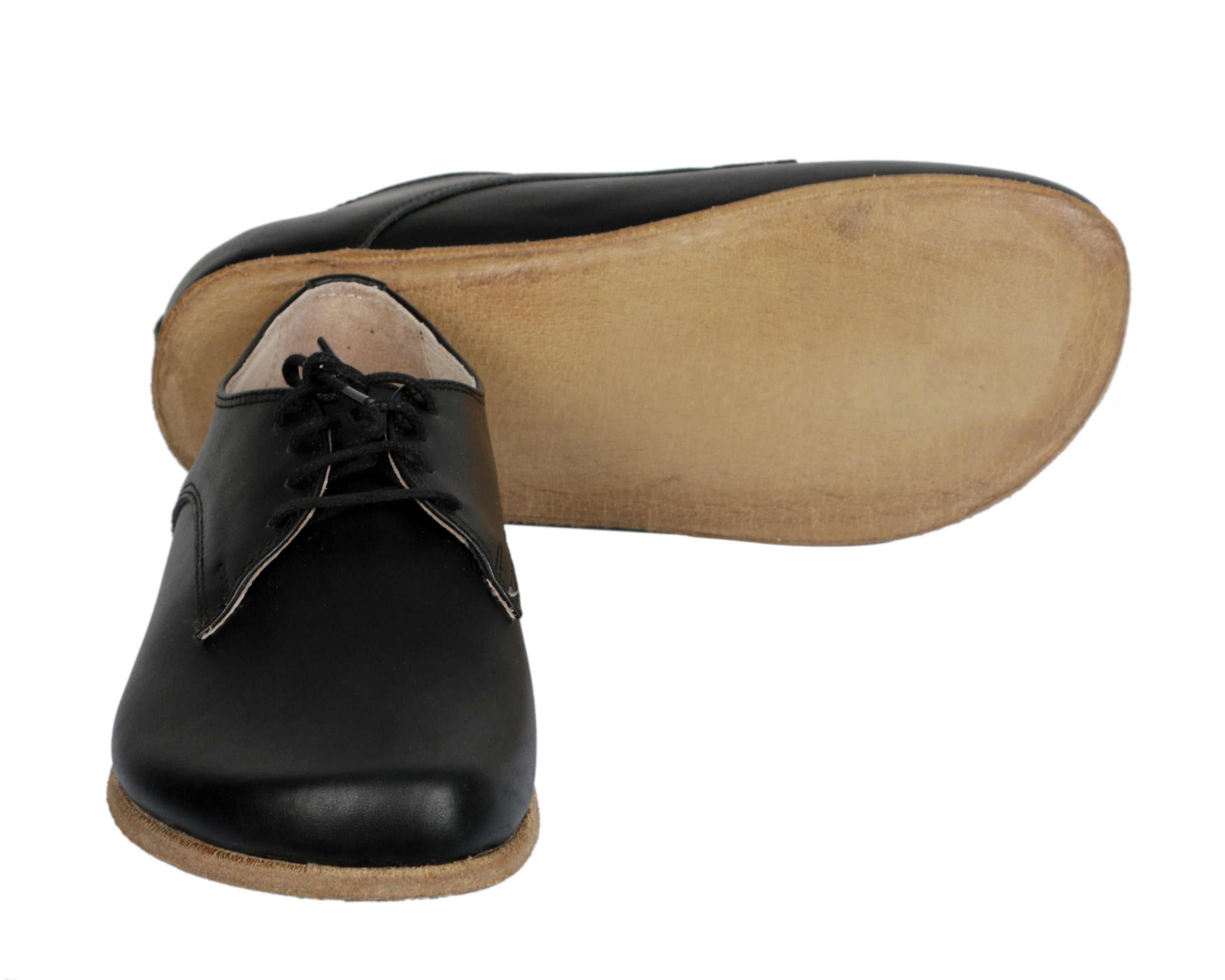 Black Oxford Wide Barefoot Smooth Leather Handmade Classic Shoes Oxford Leather Outsole