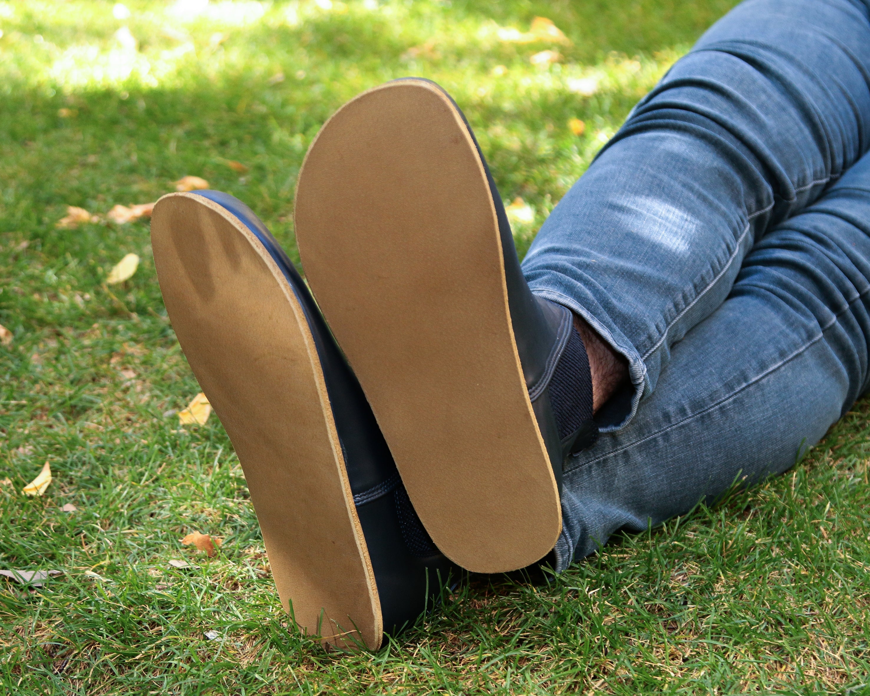 Navy Blue Chelsea Boots Wide Barefoot Smooth Leather Handmade Shoes