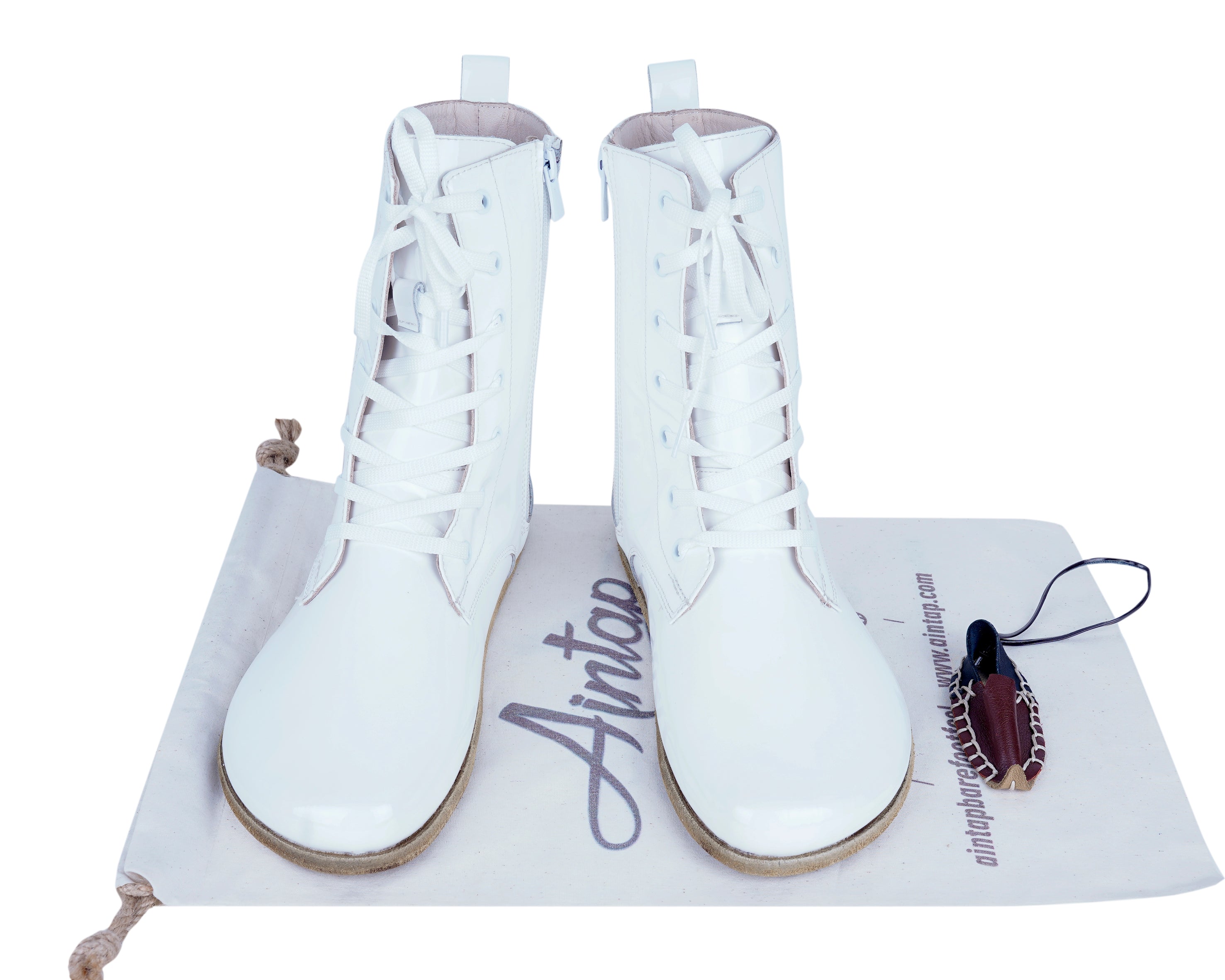 Foralı Classic Long Boots Wide Barefoot Patent Leather Handmade Shoes Long Boots Leather Outsole