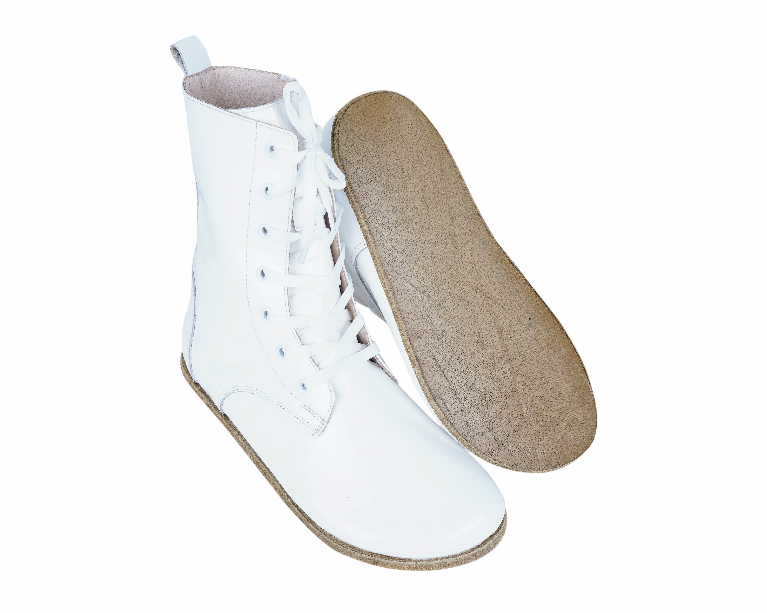 Foralı Classic Long Boots Wide Barefoot Patent Leather Handmade Shoes Long Boots Leather Outsole