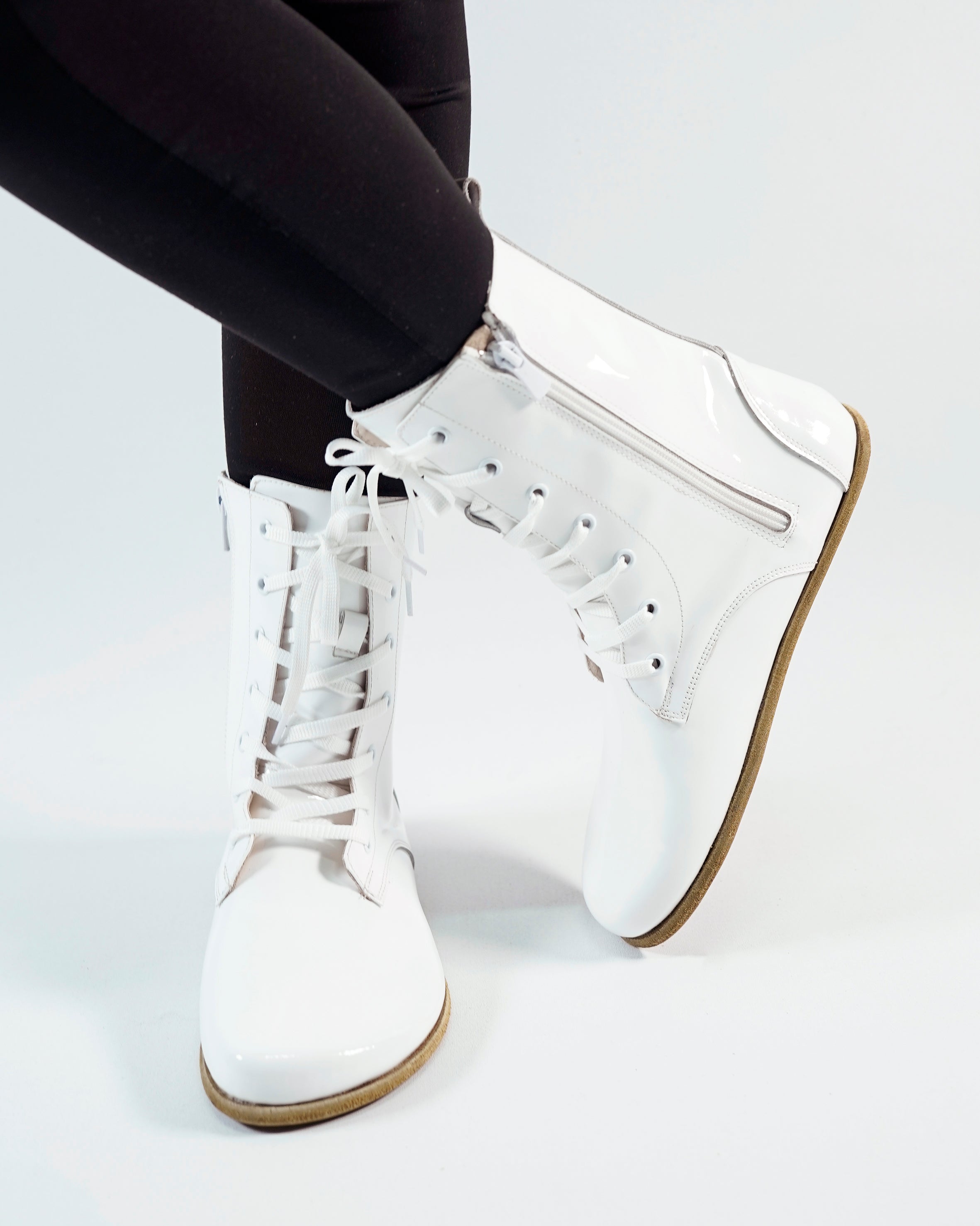 Foralı Classic Long Boots Wide Barefoot Patent Leather Handmade Shoes Long Boots Leather Outsole