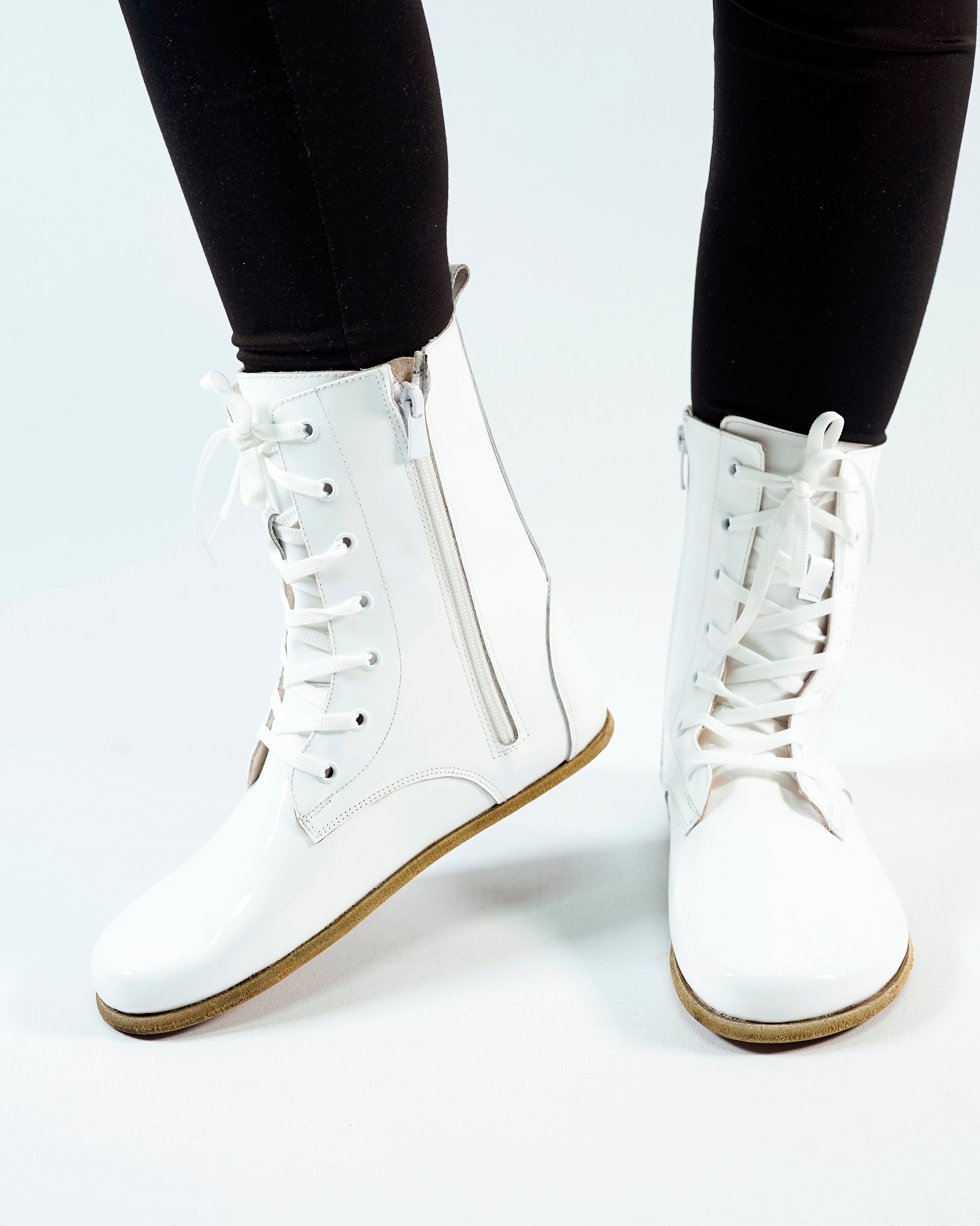 Foralı Classic Long Boots Wide Barefoot Patent Leather Handmade Shoes Long Boots Leather Outsole