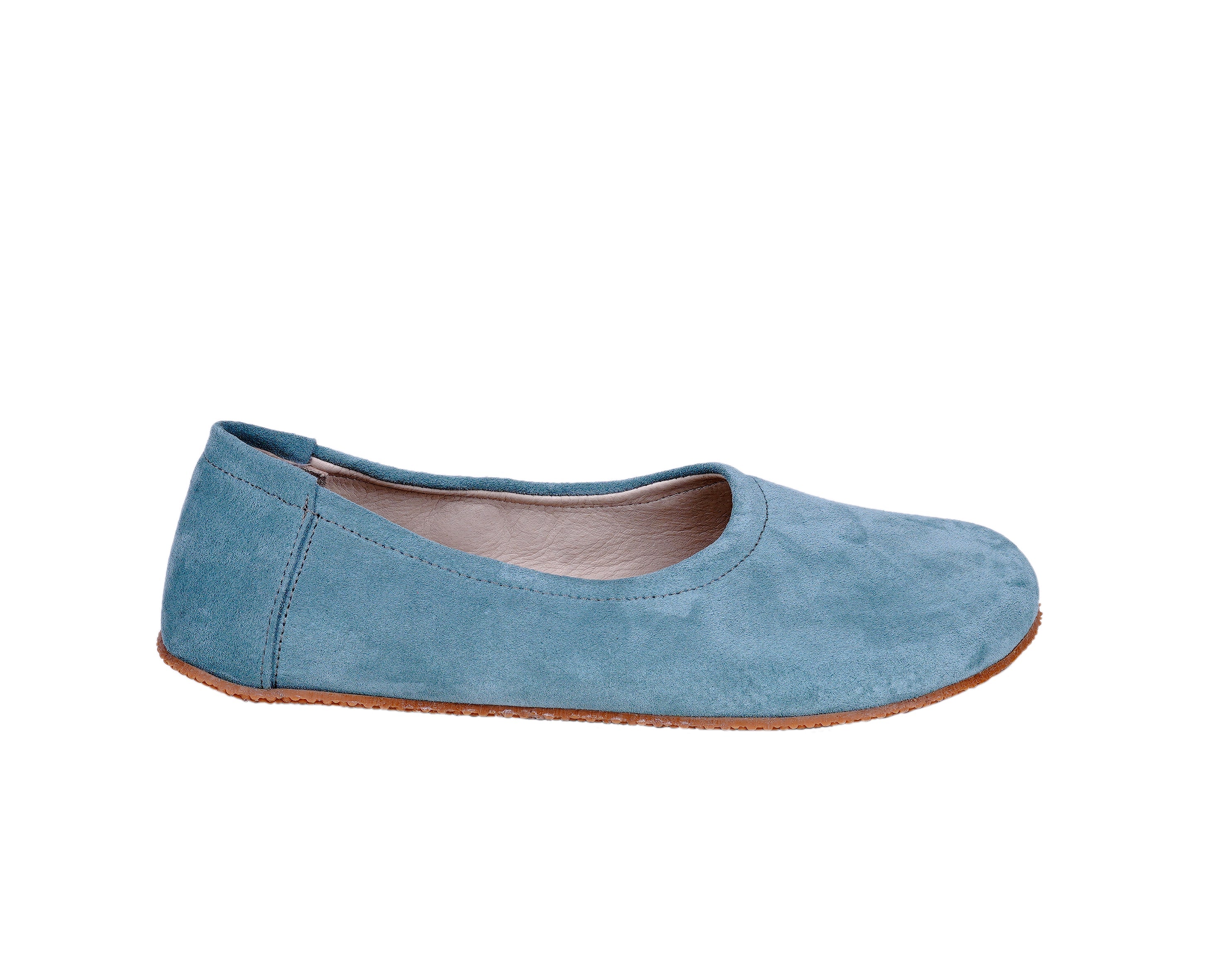 Sea Blue Women Flat Ballets Wide Barefoot Suede Leather Handmade Women Flat Ballets