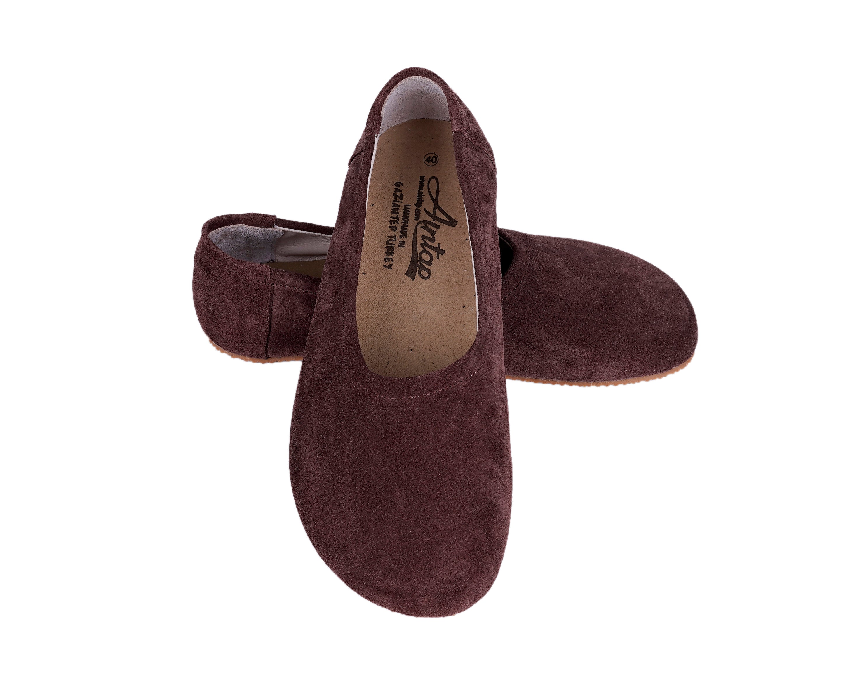 Brown Women Flat Ballets Wide Barefoot Suede Leather Handmade Women Flat Ballets