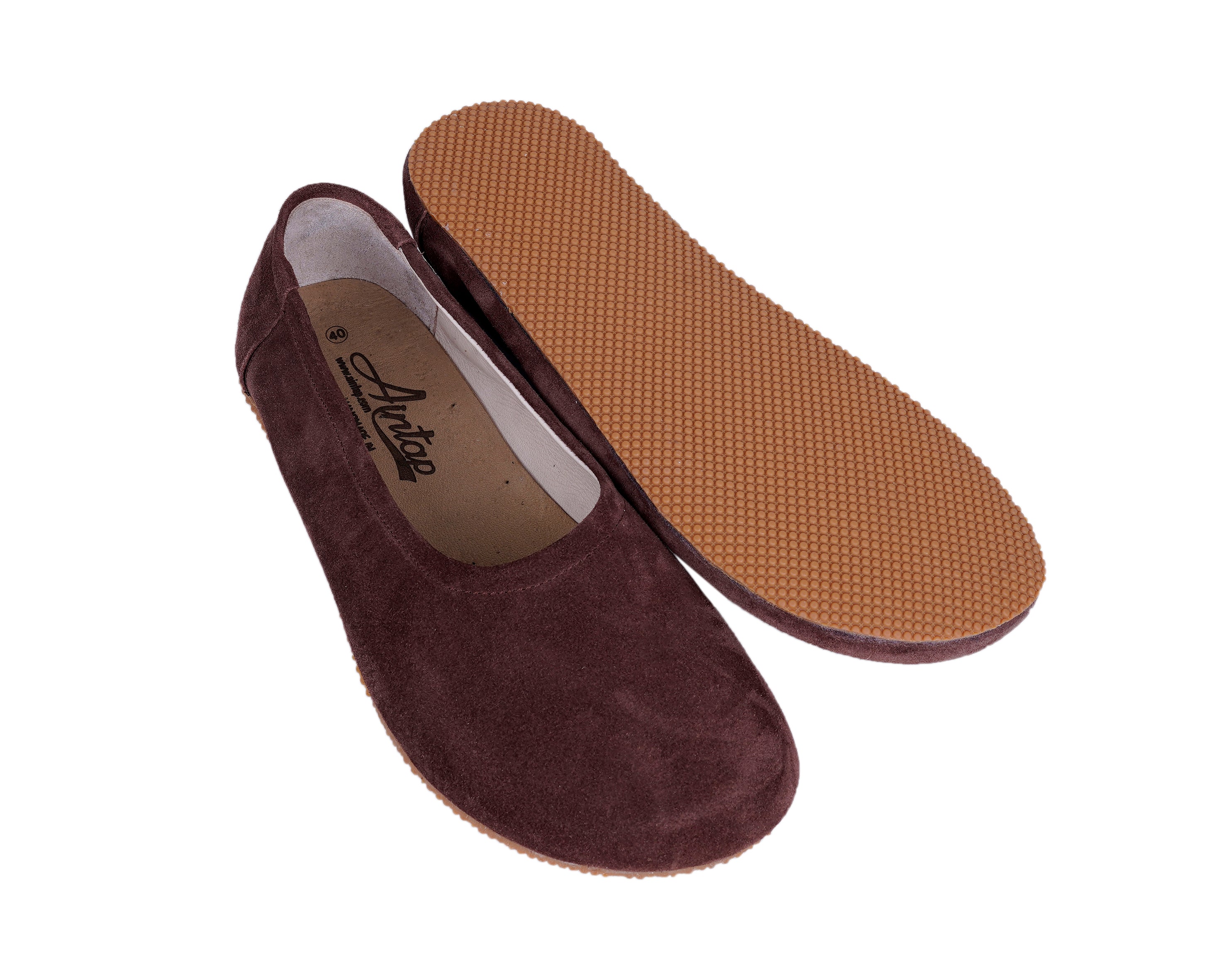 Brown Women Flat Ballets Wide Barefoot Suede Leather Handmade Women Flat Ballets