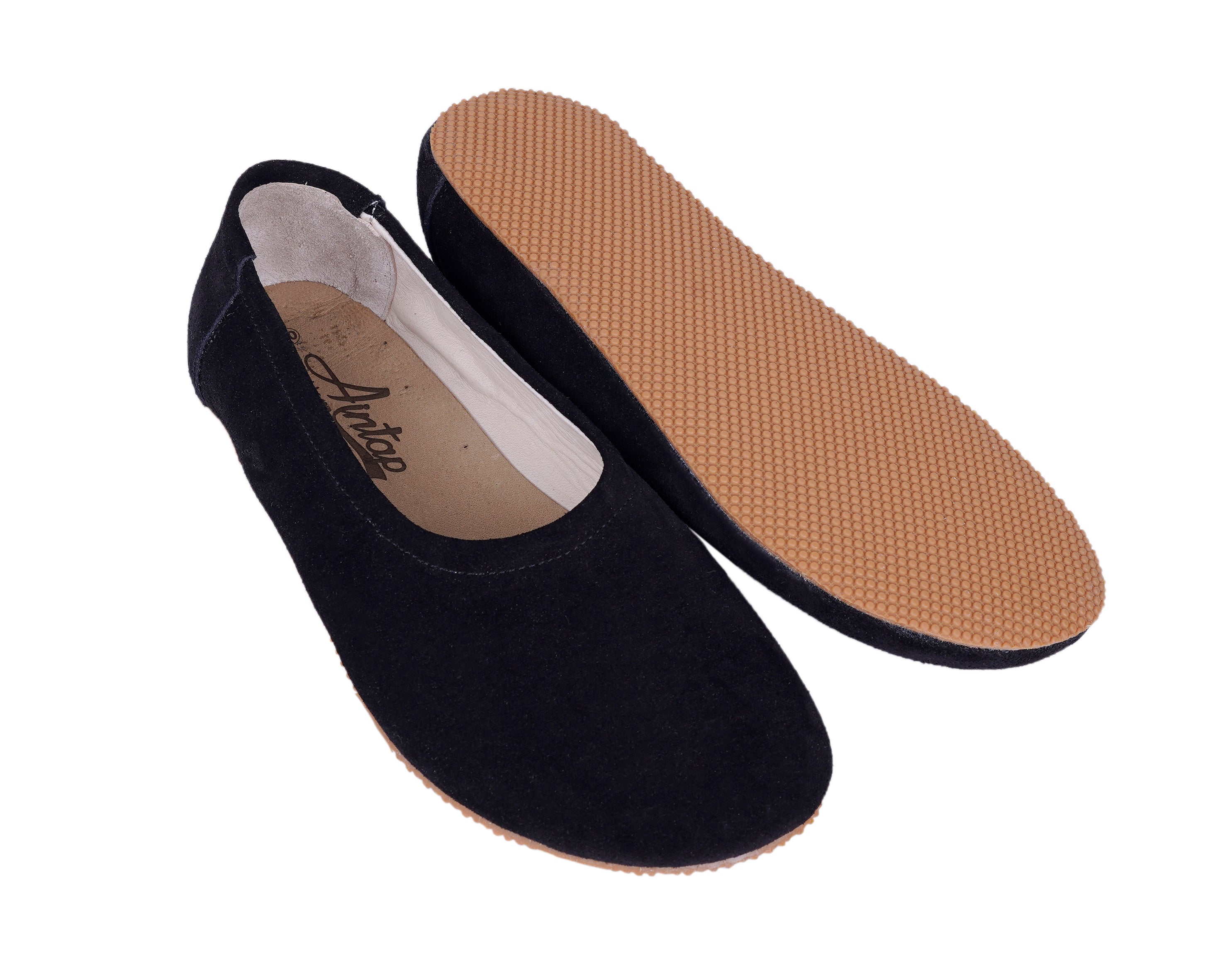 Black Women Flat Ballets Wide Barefoot Suede Leather Handmade Women Flat Ballets