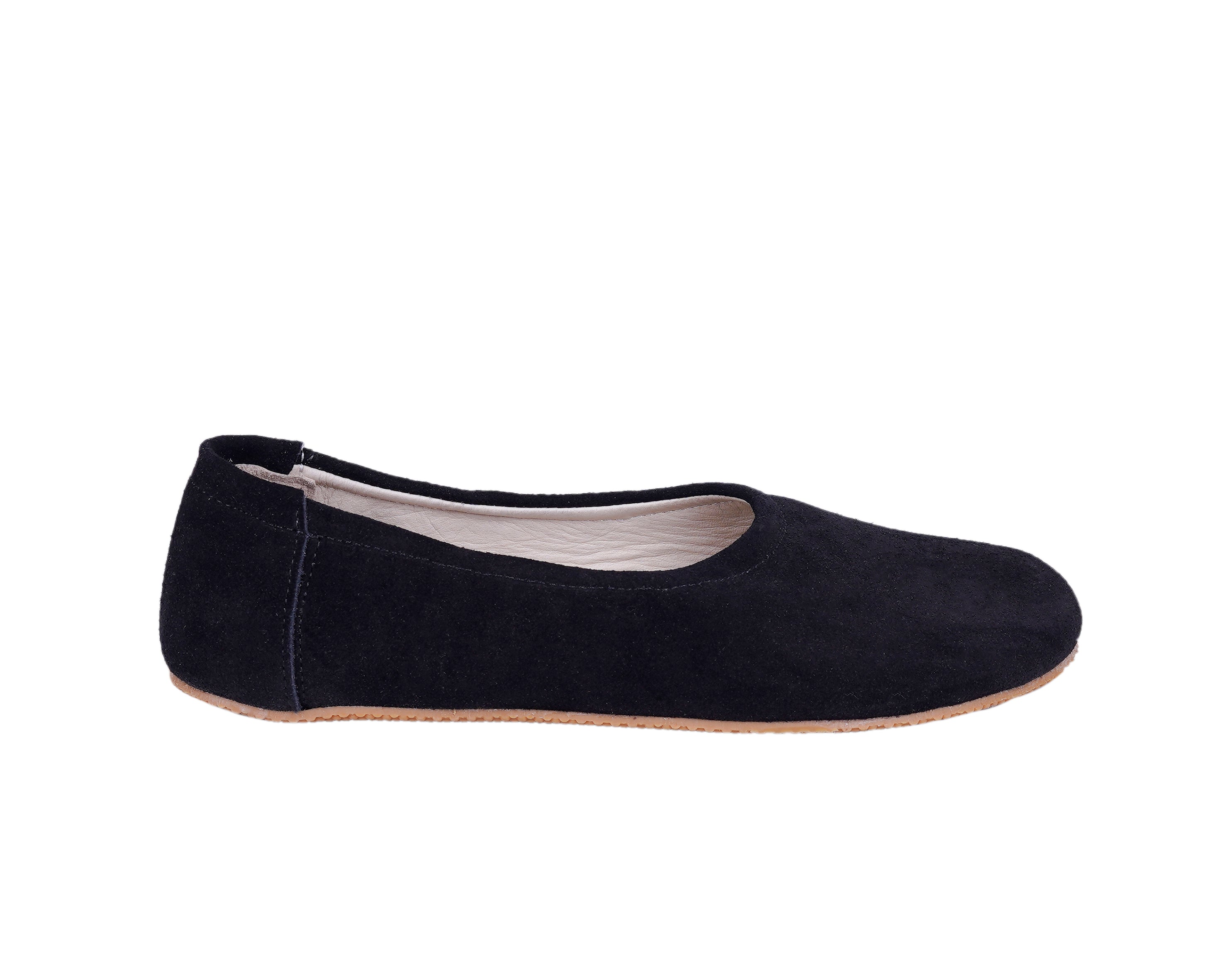 Black Women Flat Ballets Wide Barefoot Suede Leather Handmade Women Flat Ballets