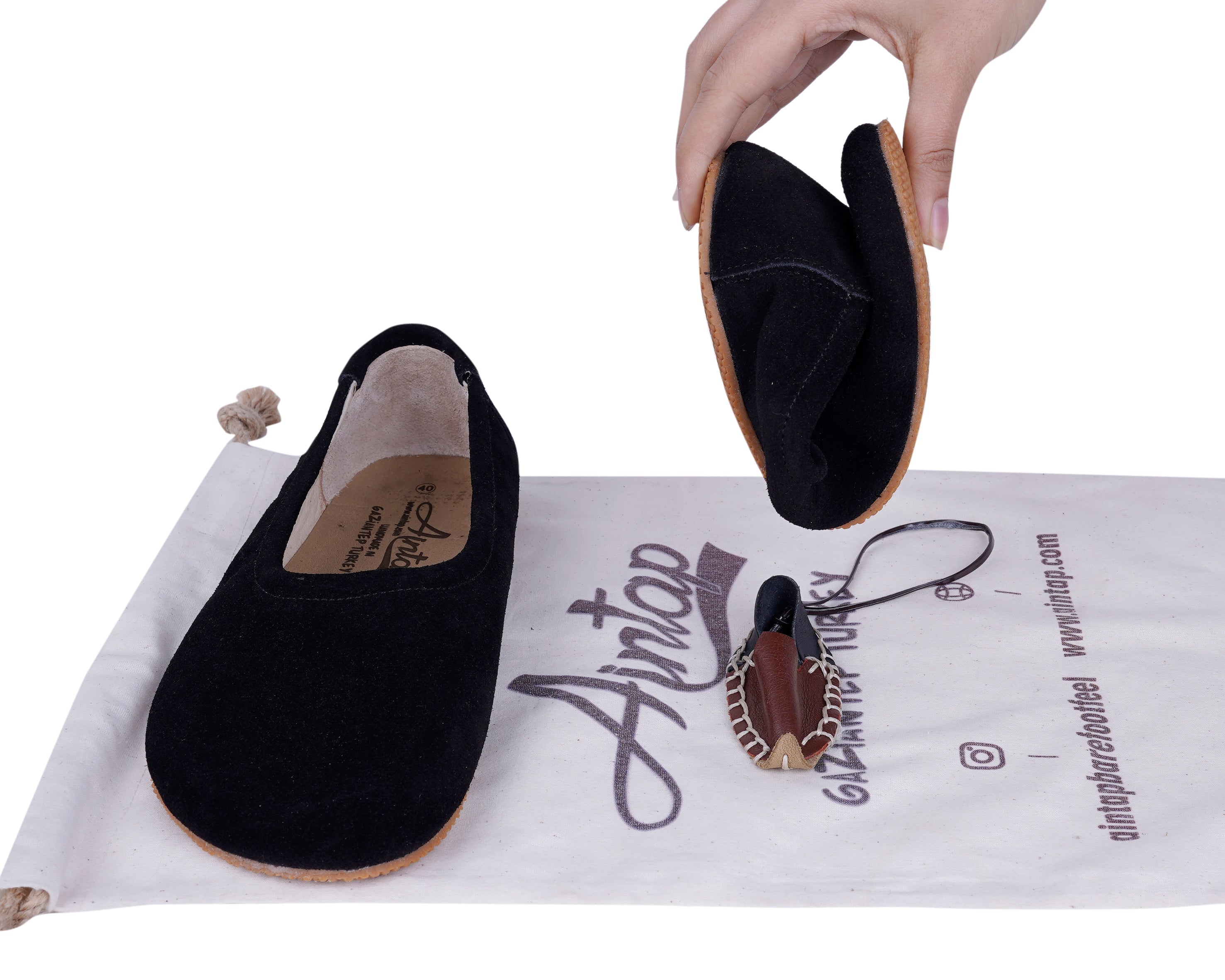 Black Women Flat Ballets Wide Barefoot Suede Leather Handmade Women Flat Ballets