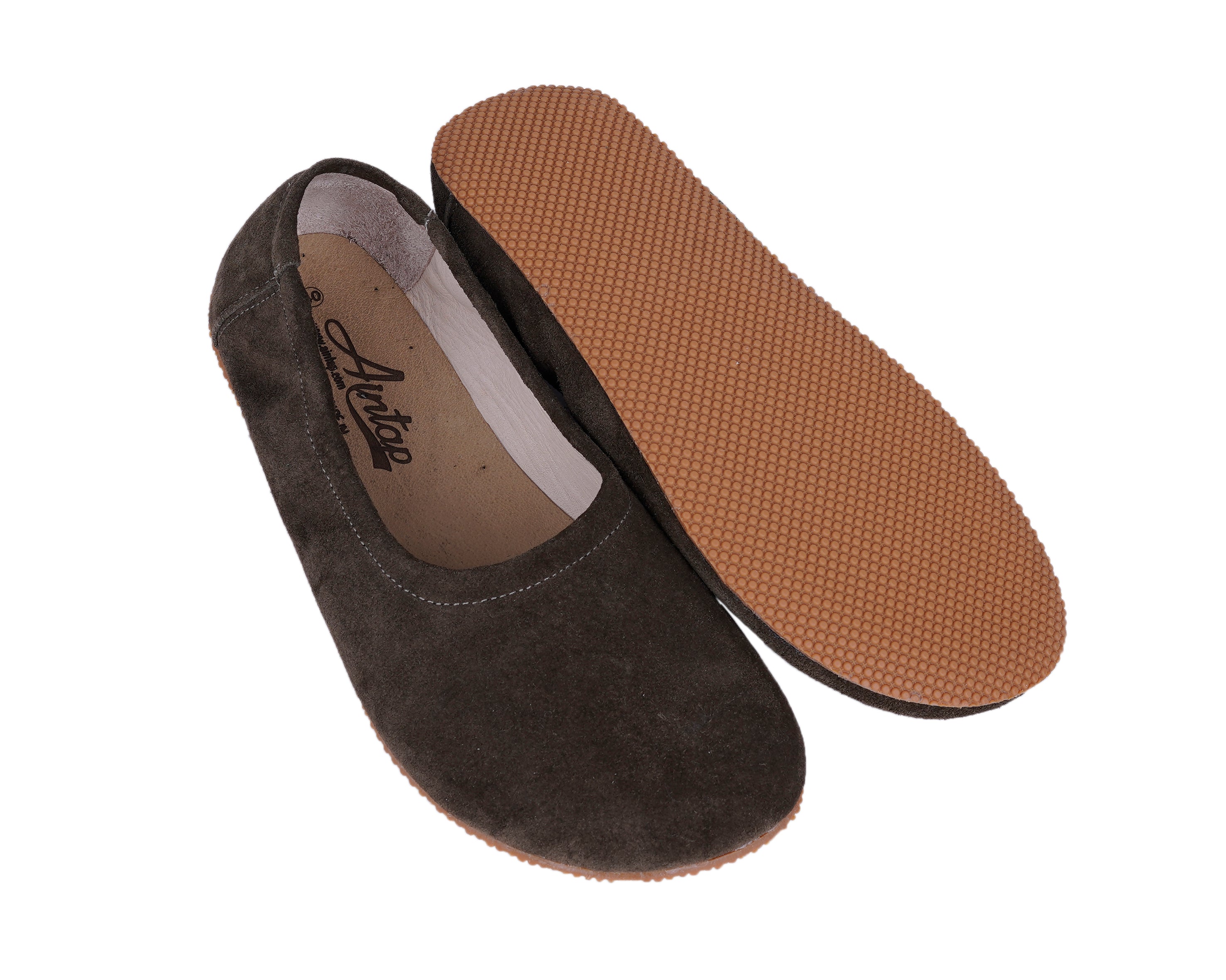 Green Women Flat Ballets Wide Barefoot Suede Leather Handmade Women Flat Ballets