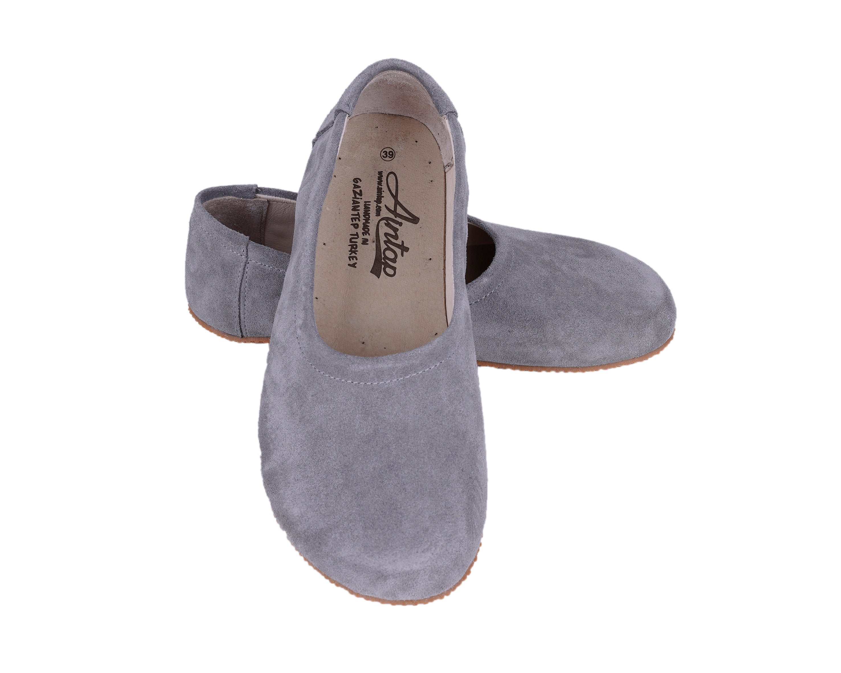 Gray Women Flat Ballets Wide Barefoot Suede Leather Handmade Women Flat Ballets