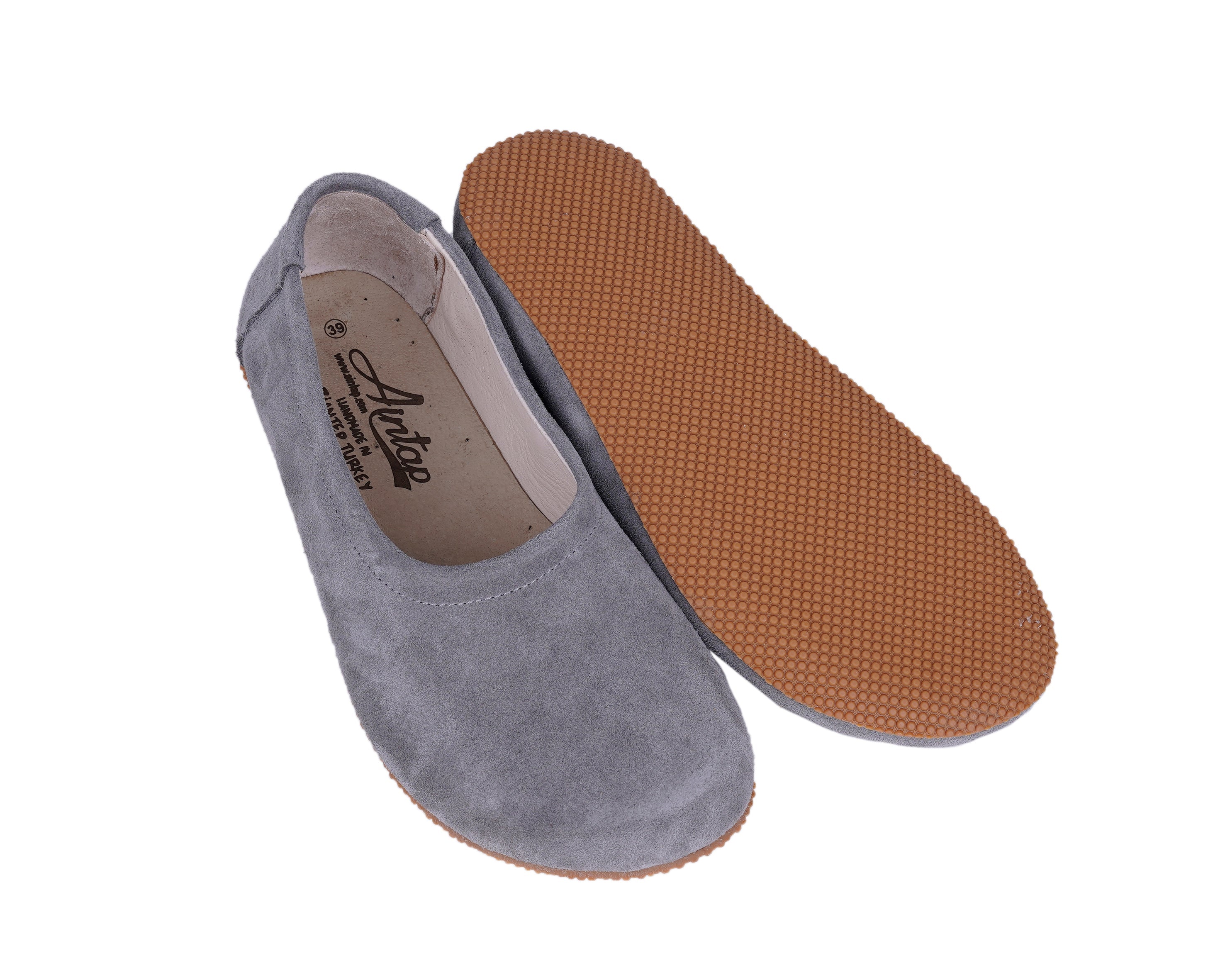 Gray Women Flat Ballets Wide Barefoot Suede Leather Handmade Women Flat Ballets