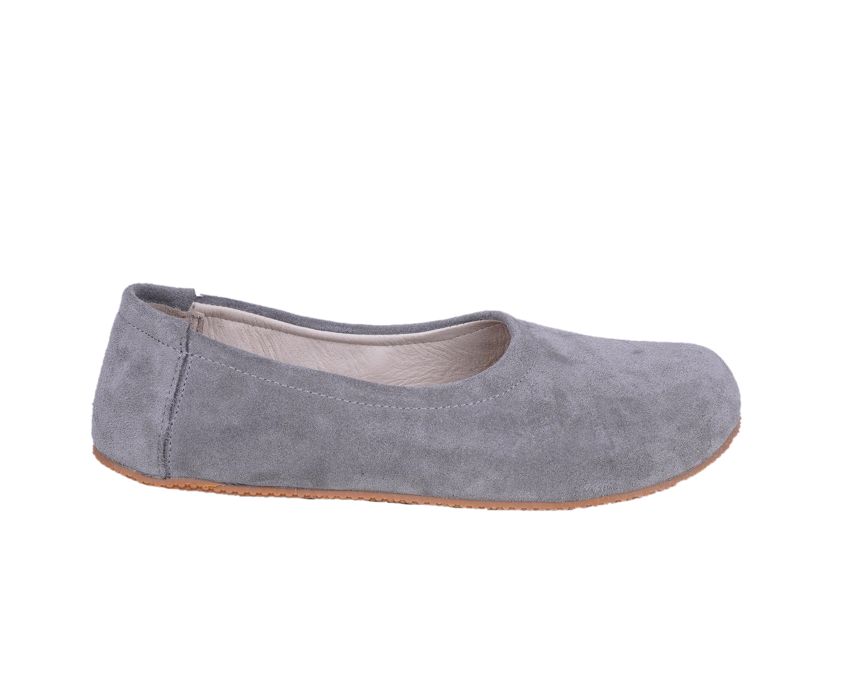 Gray Women Flat Ballets Wide Barefoot Suede Leather Handmade Women Flat Ballets