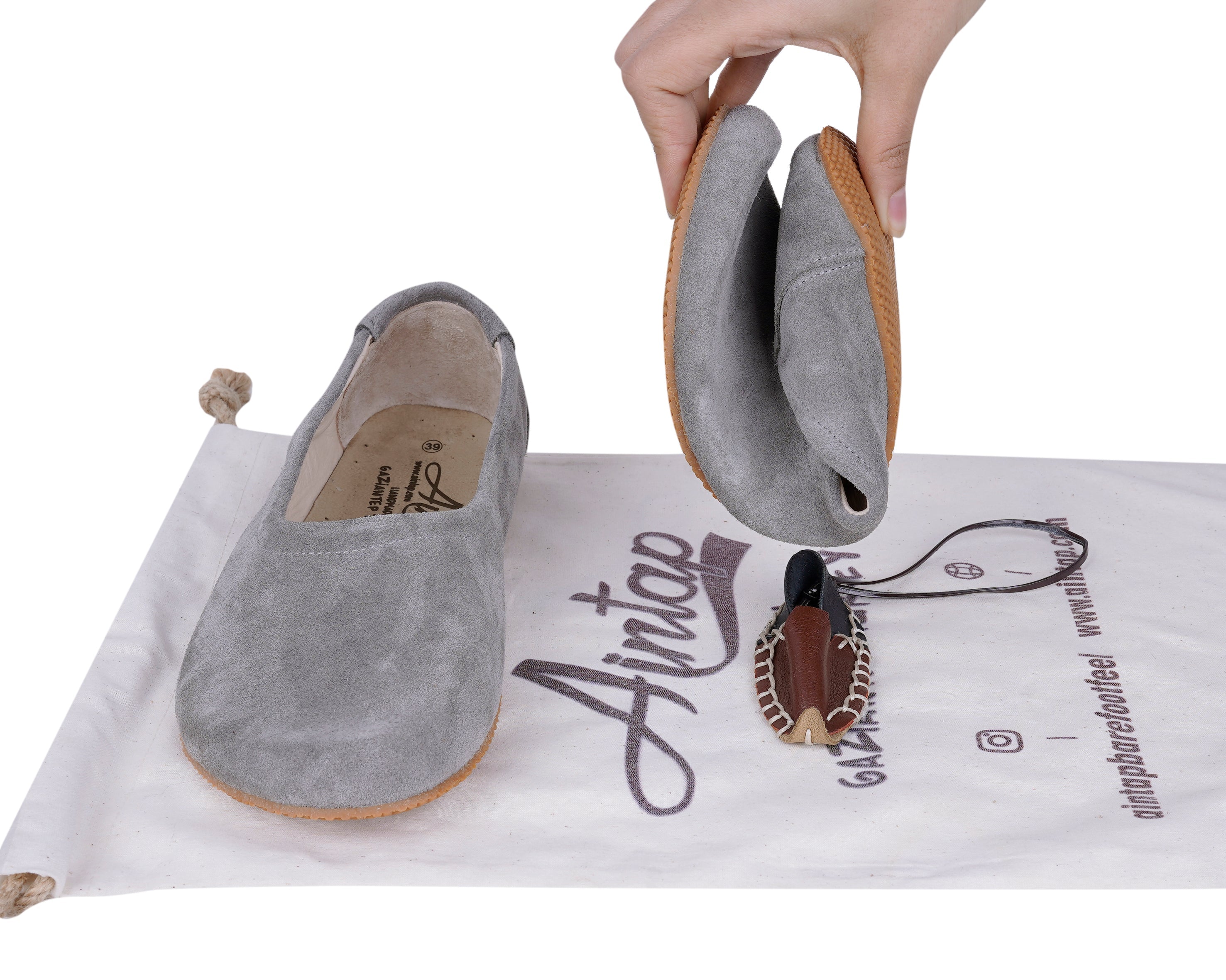 Gray Women Flat Ballets Wide Barefoot Suede Leather Handmade Women Flat Ballets