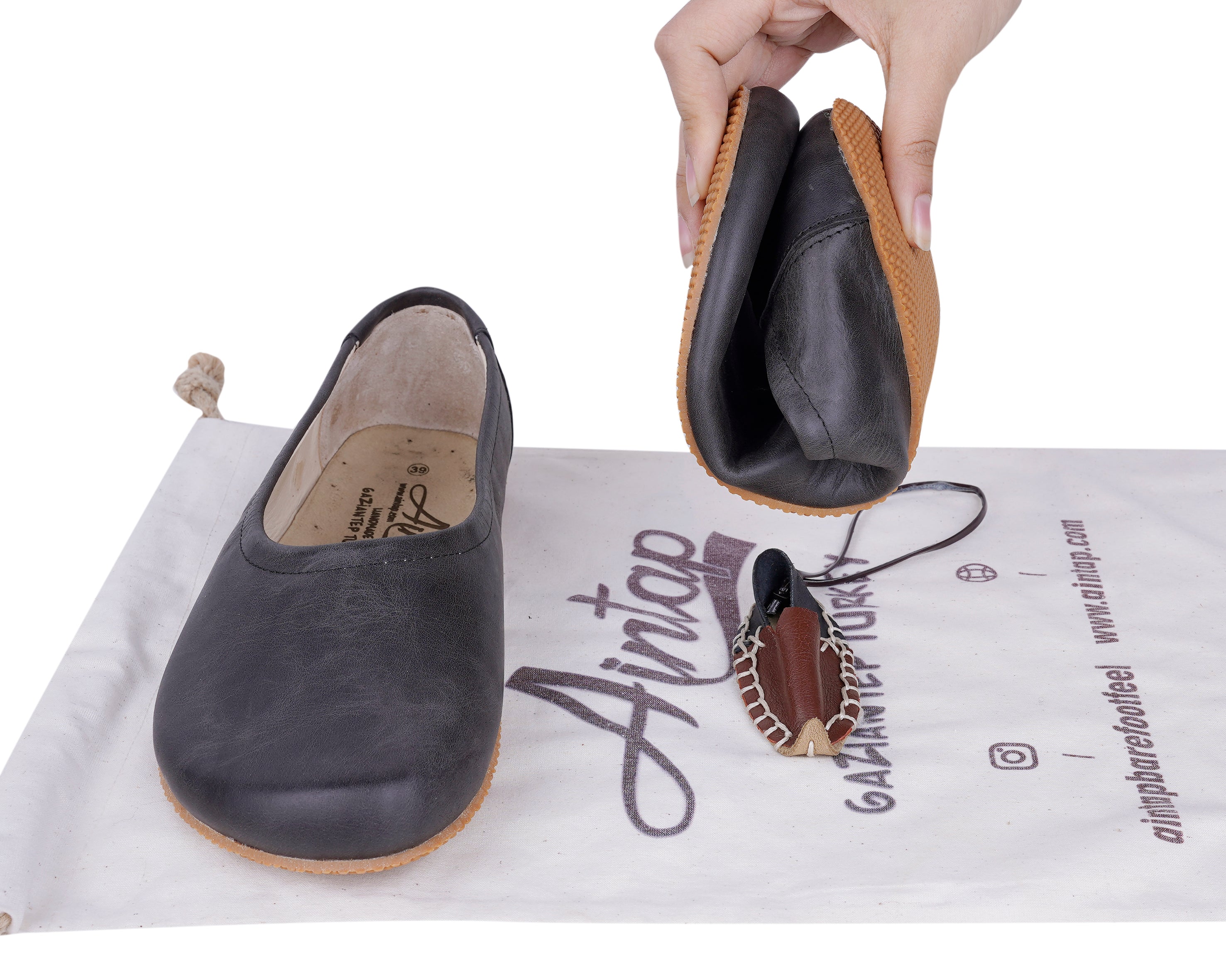 Asphalt Black Women Flat Ballets Wide Barefoot Crazy Leather Handmade Women Flat Ballets