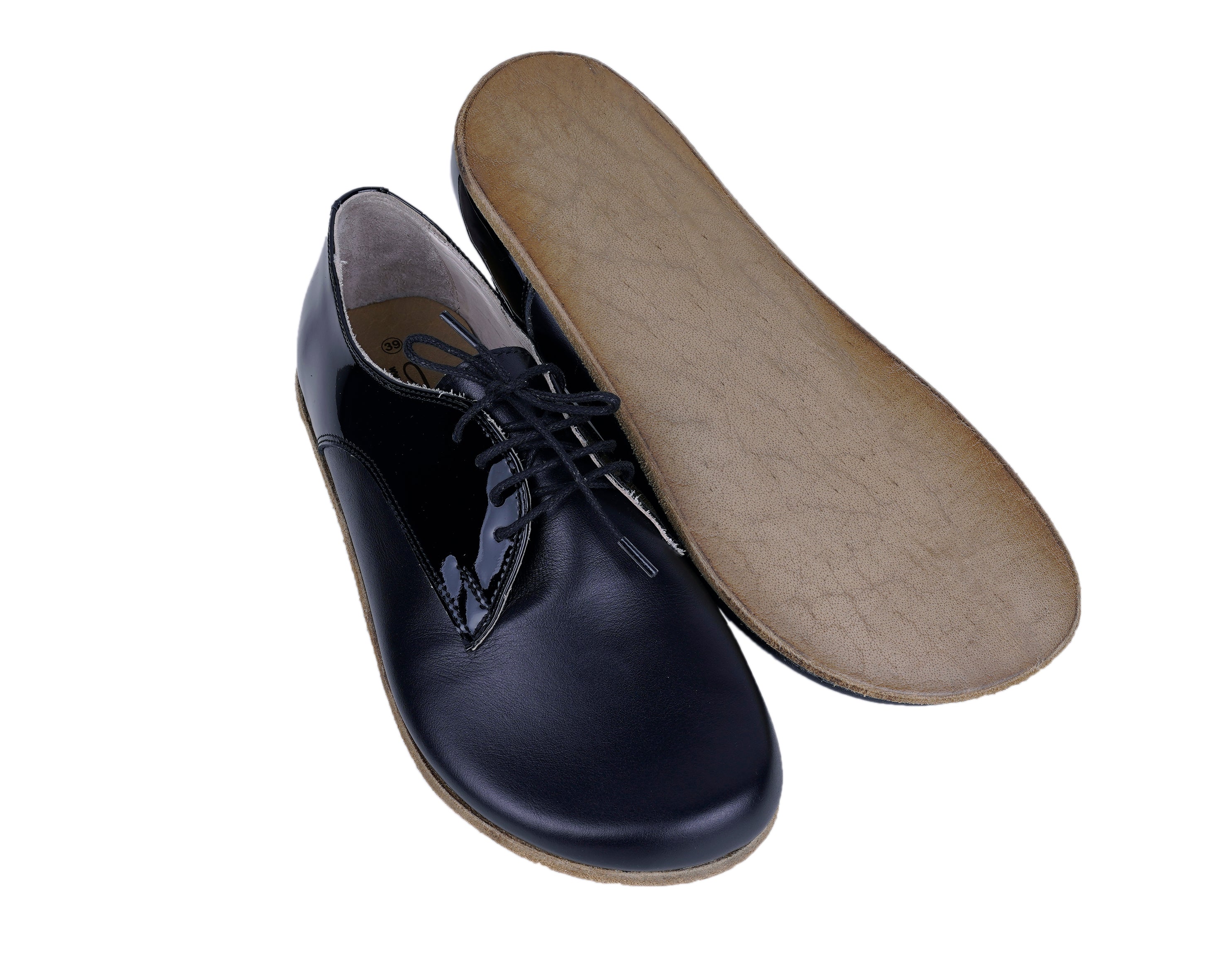 Matte and Glossy Black Oxford Wide Barefoot Patent Leather Handmade Shoes Oxford Leather Outsole