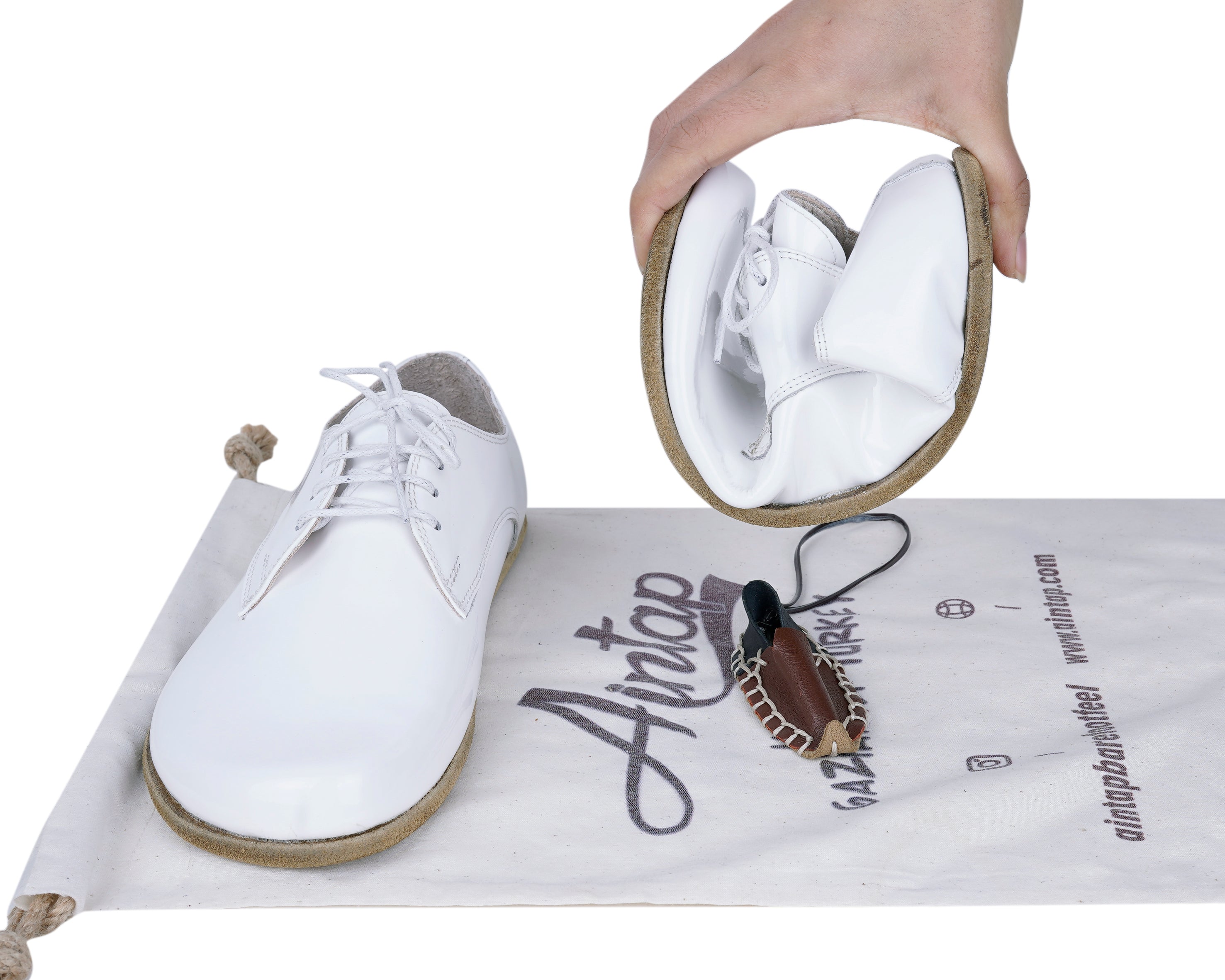 White Oxford Wide Barefoot Patent Leather Handmade Shoes Oxford Leather Outsole