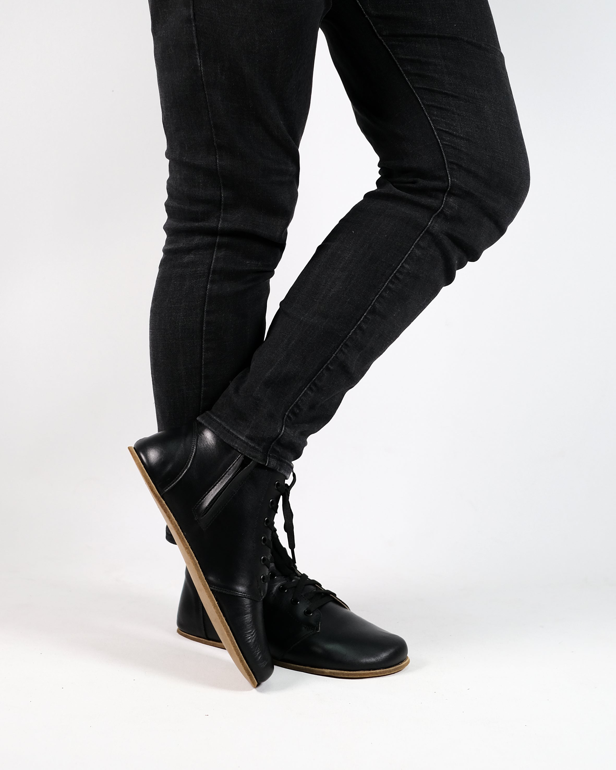 Black Short Boots Wide Barefoot Smooth Leather Handmade Shoes Short Boots Leather Outsole