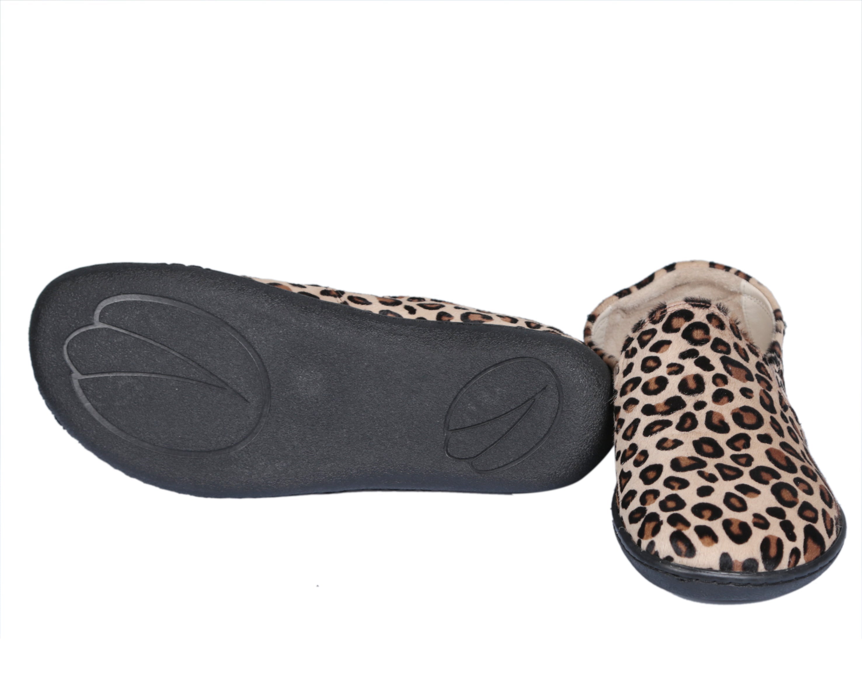 Leopard Slip-On Wide Barefoot Shoes Smooth Leather Handmade 6mm Rubber Outsole
