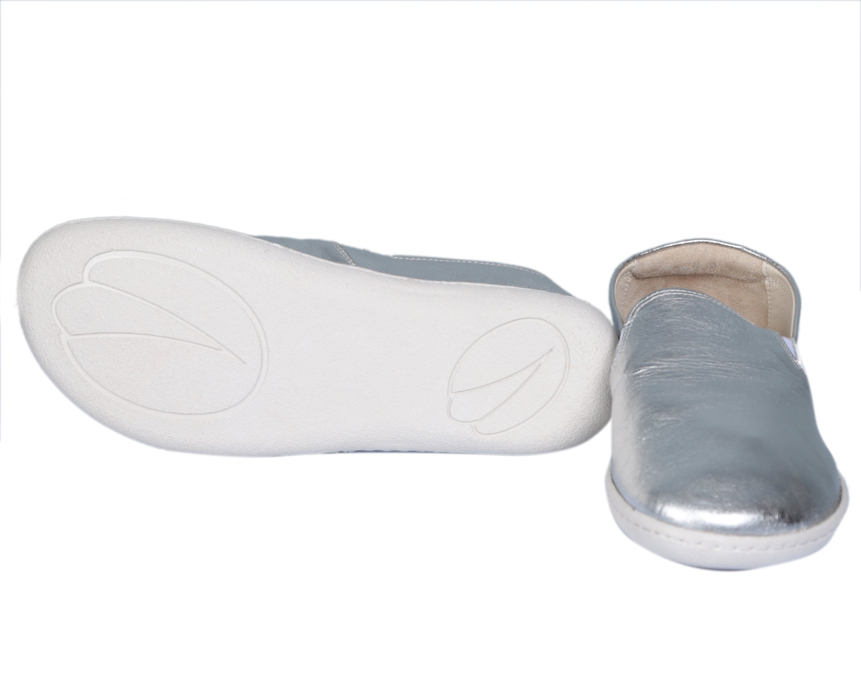 Sılver Slip-On Wide Barefoot Shoes Smooth Leather Handmade 6mm Rubber Outsole