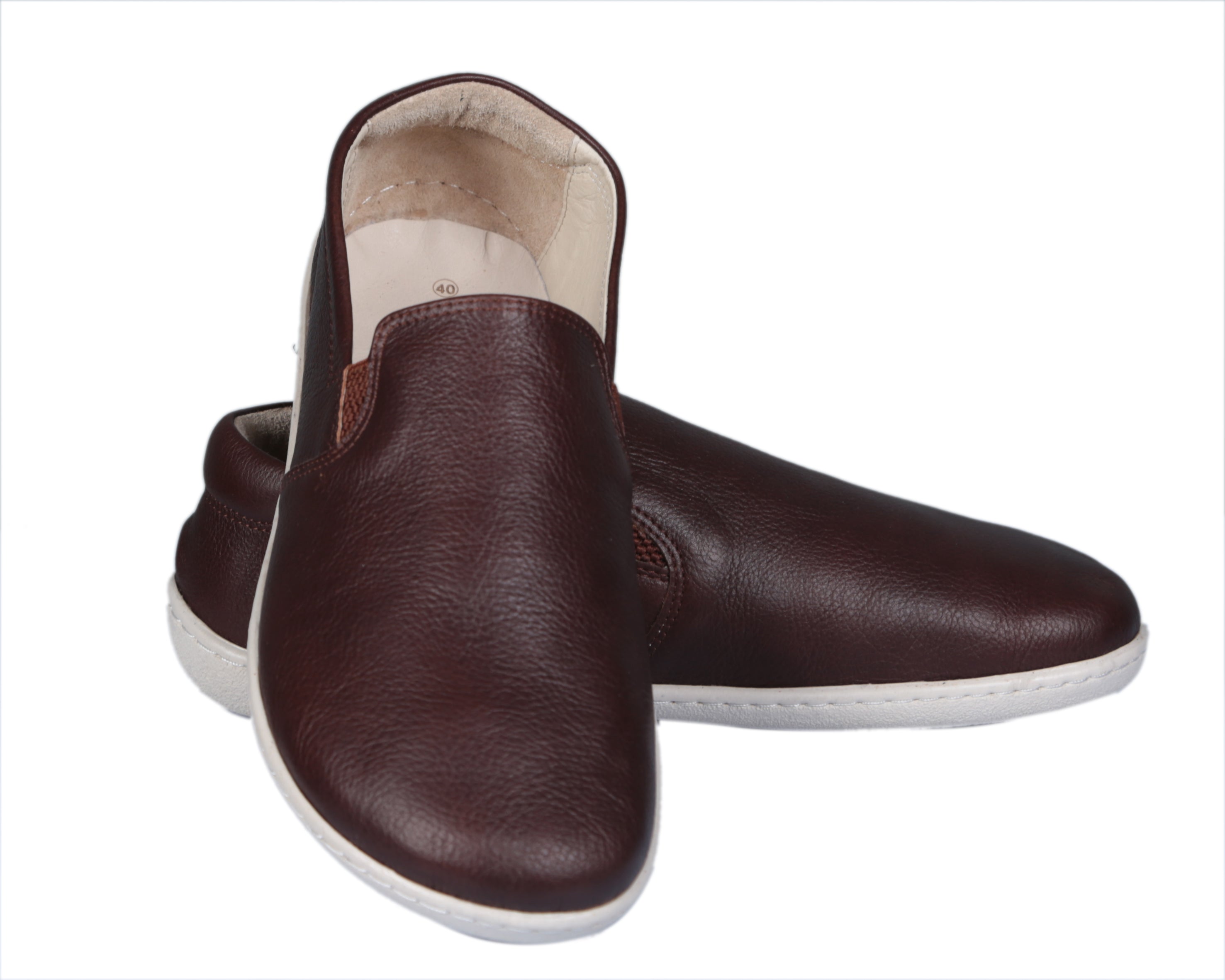 Dark Brown Slip-On Wide Barefoot Shoes Smooth Leather Handmade 6mm Rubber Outsole