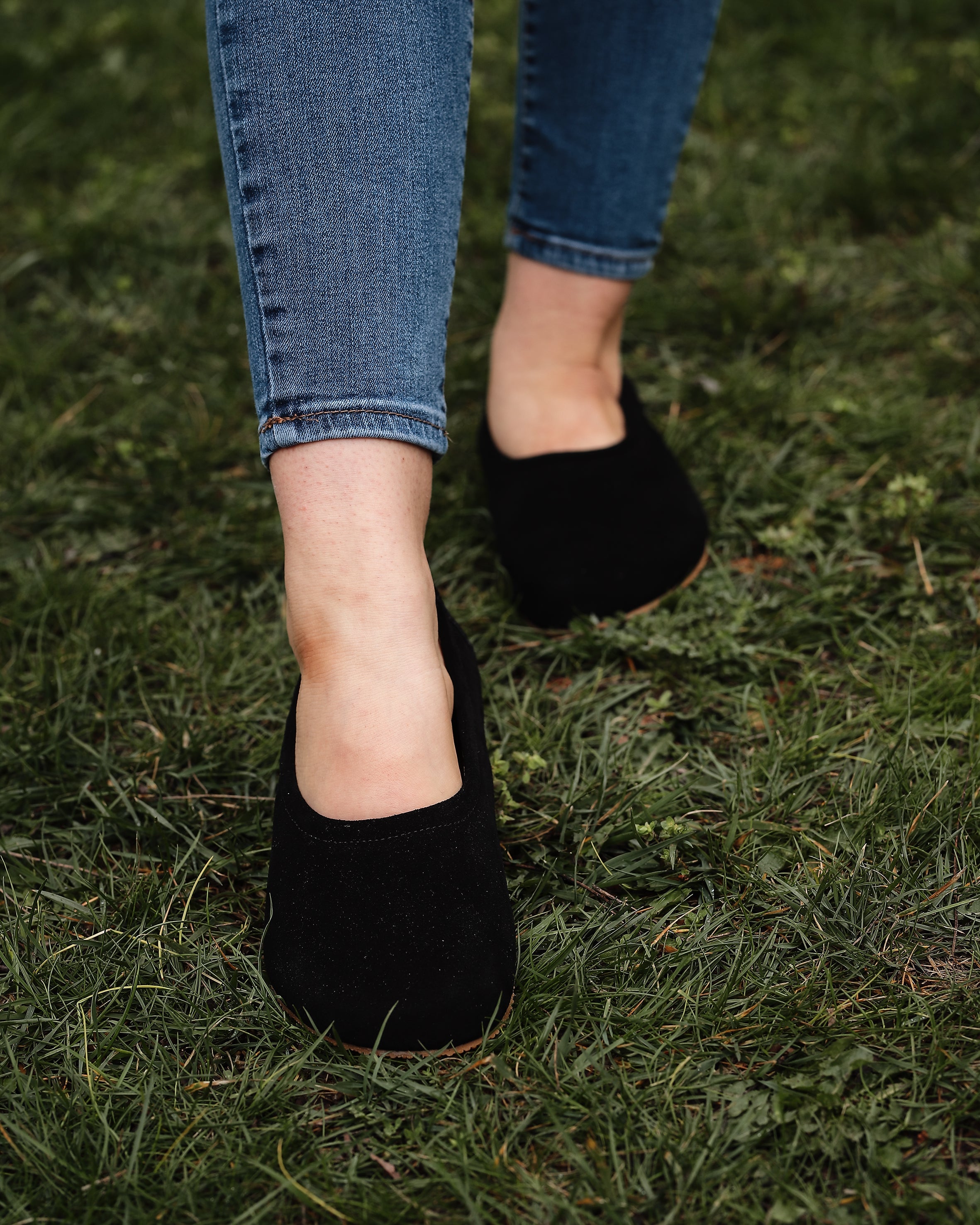 Black Women Flat Ballets Wide Barefoot Suede Leather Handmade Women Flat Ballets