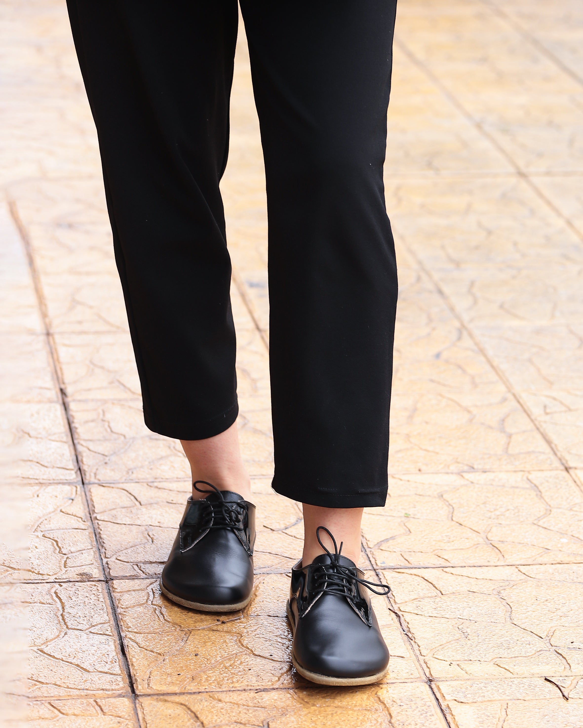Matte and Glossy Black Oxford Wide Barefoot Patent Leather Handmade Shoes Oxford Leather Outsole