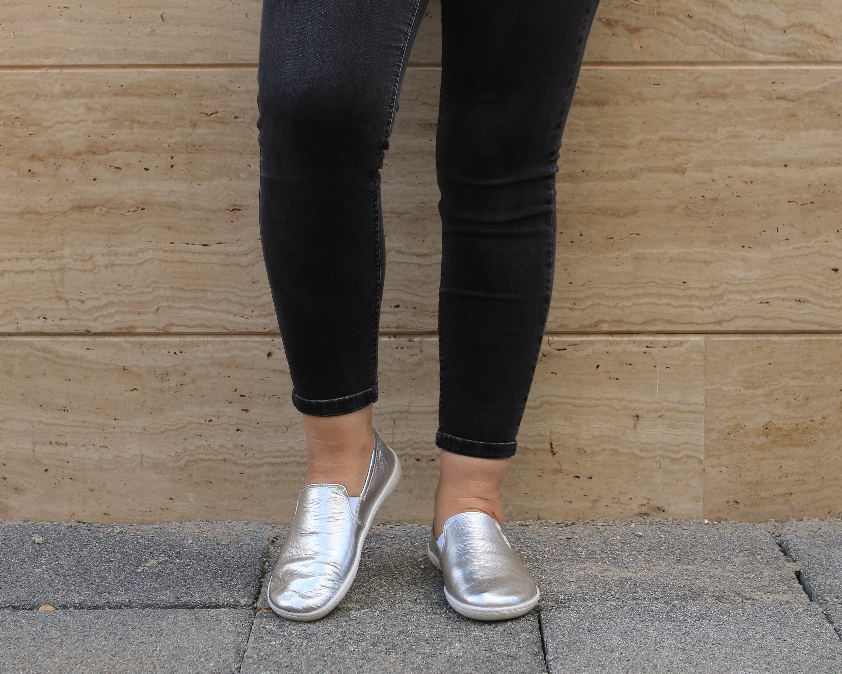 Sılver Slip-On Wide Barefoot Shoes Smooth Leather Handmade 6mm Rubber Outsole