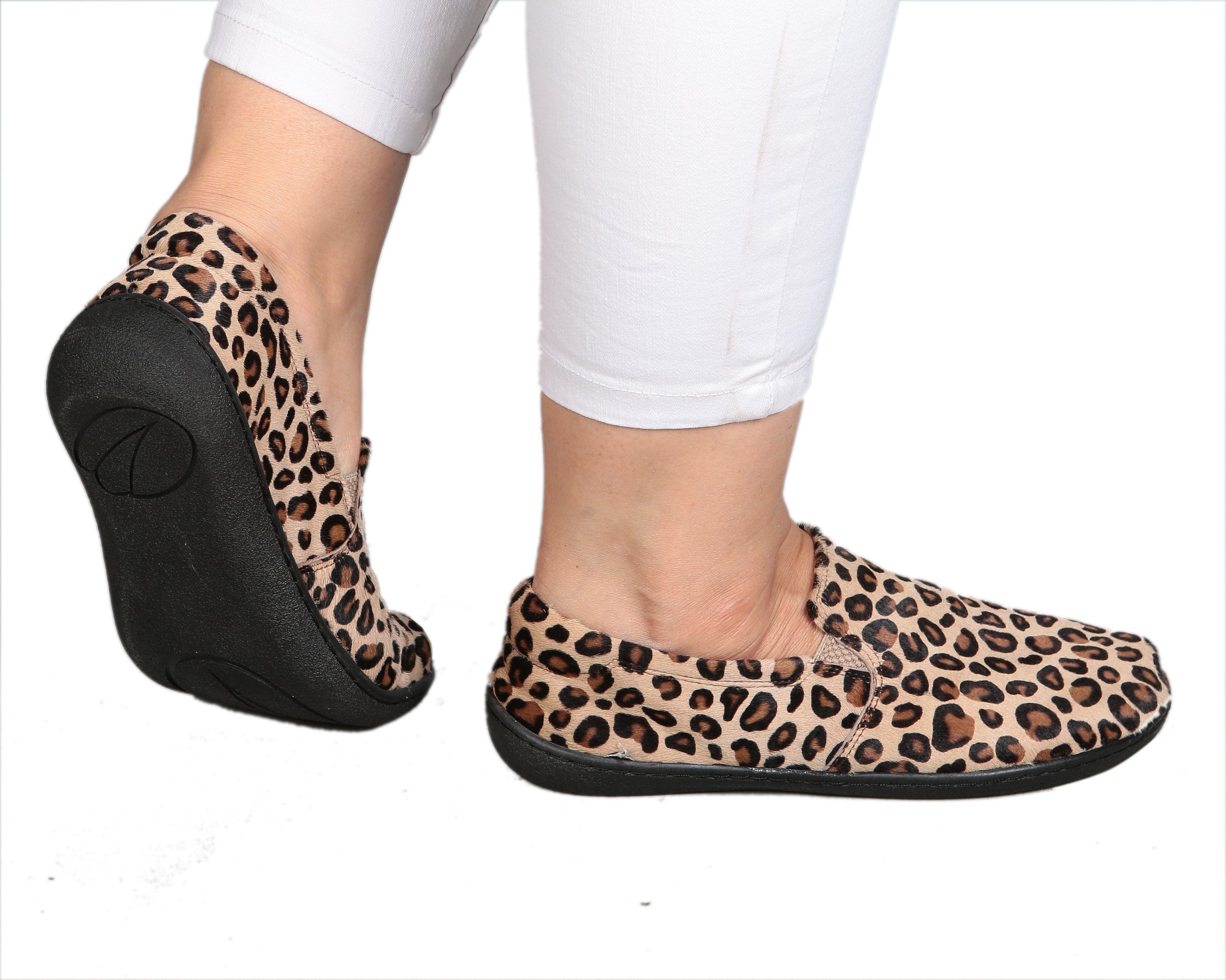 Leopard Slip-On Wide Barefoot Shoes Smooth Leather Handmade 6mm Rubber Outsole