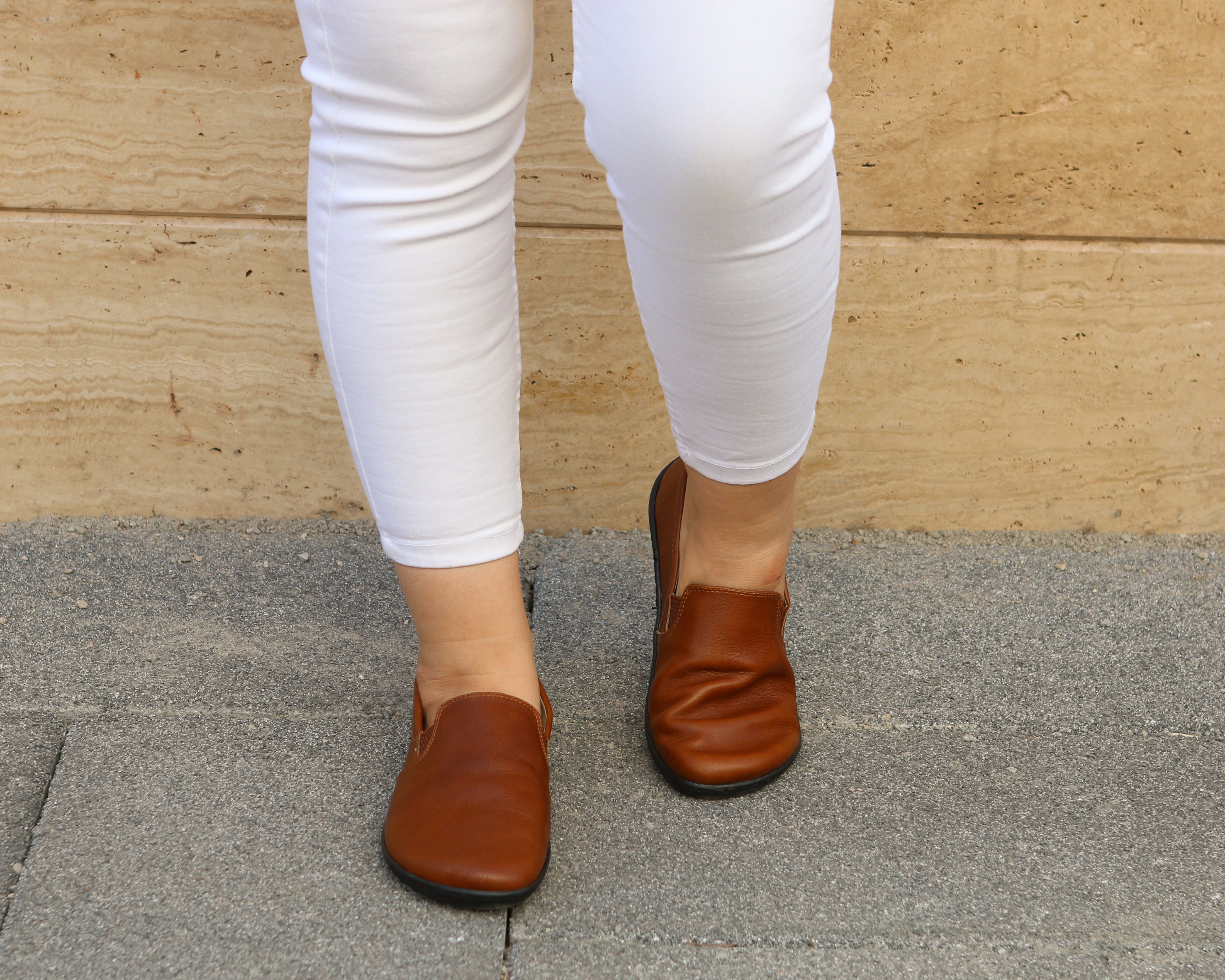 Brown Slip-On Wide Barefoot Shoes Smooth Leather Handmade 6mm Rubber Outsole