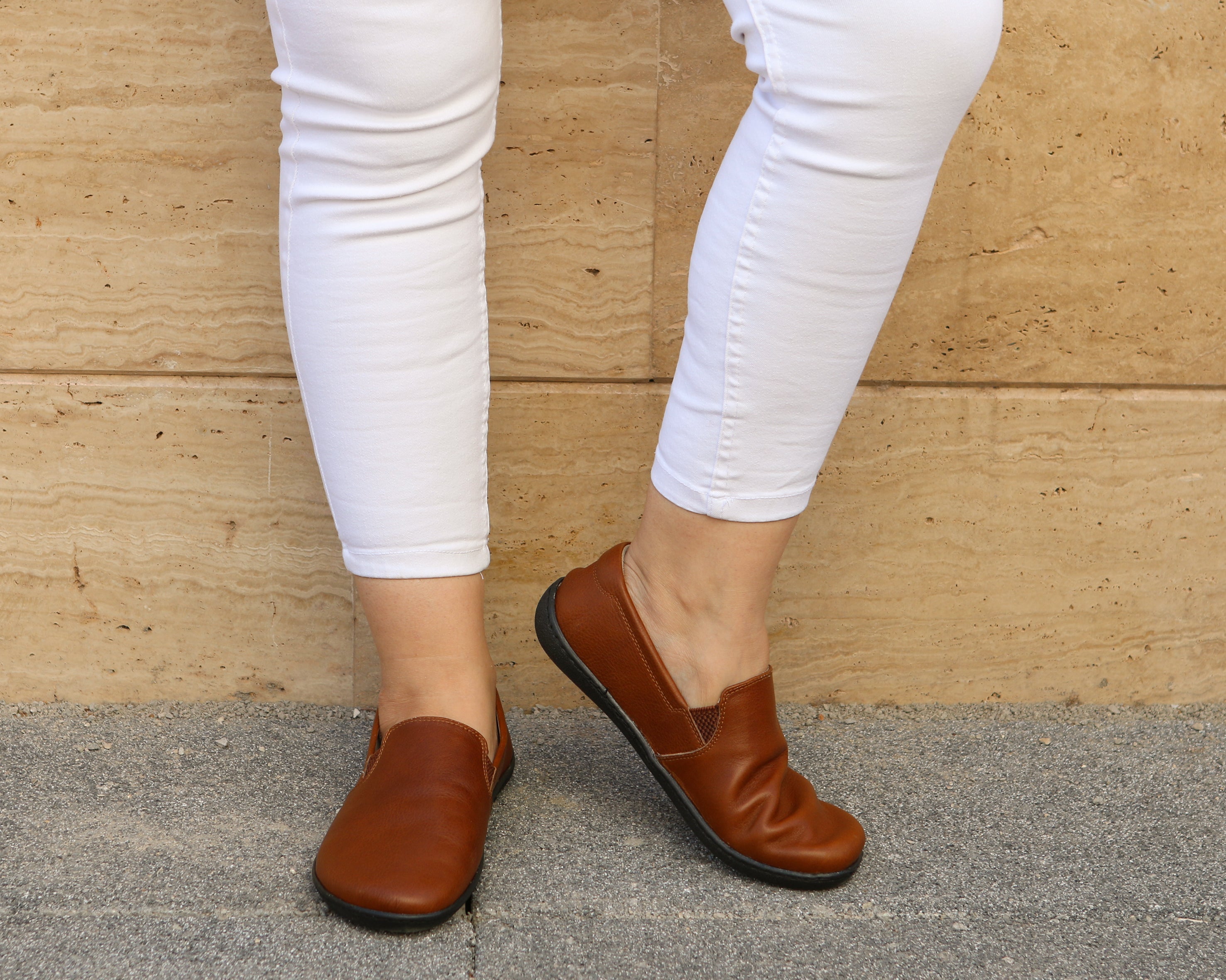 Brown Slip-On Wide Barefoot Shoes Smooth Leather Handmade 6mm Rubber Outsole