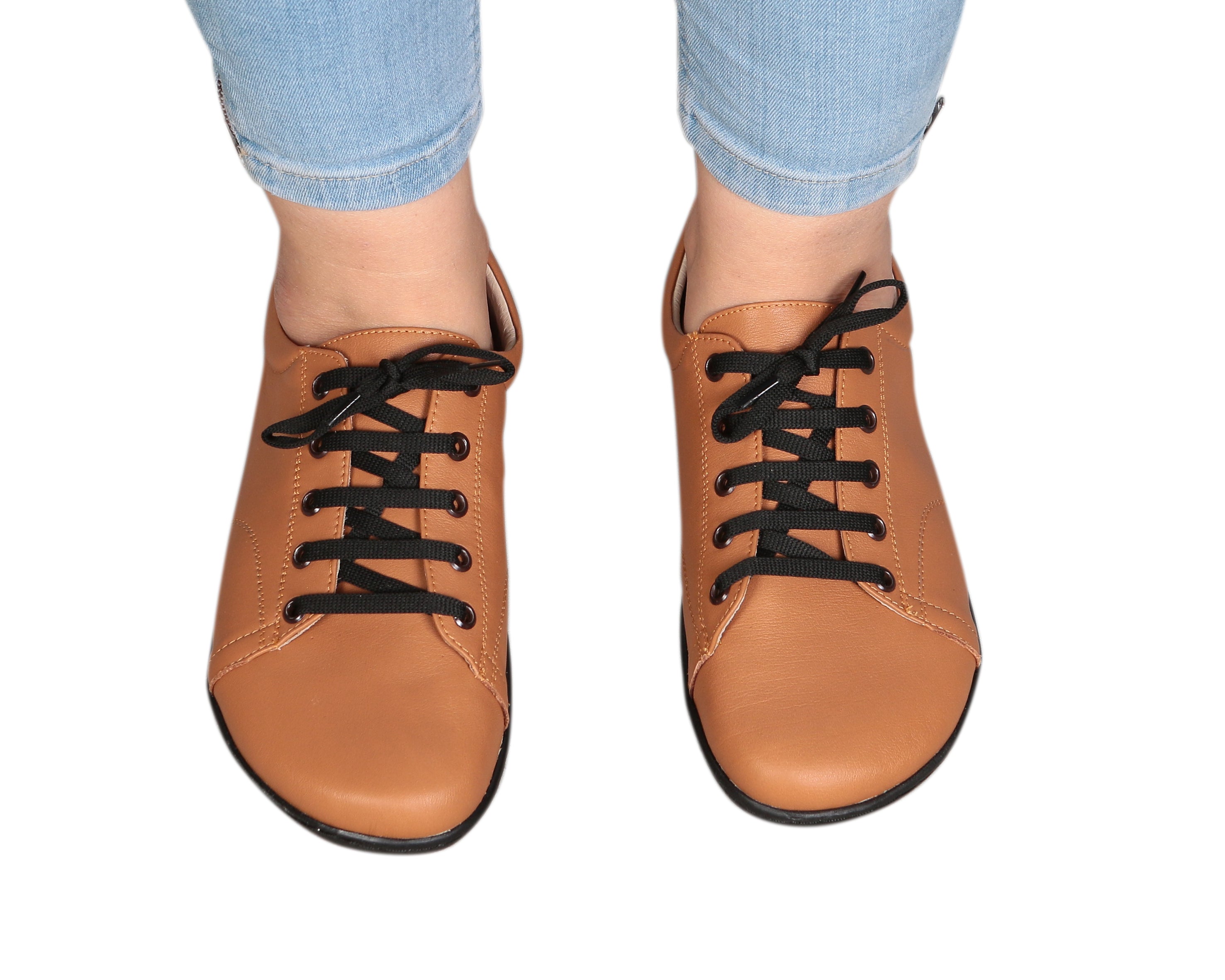 Tan SNEAKER Wide Barefoot Shoes Smooth Leather Handmade 6mm Rubber Outsole