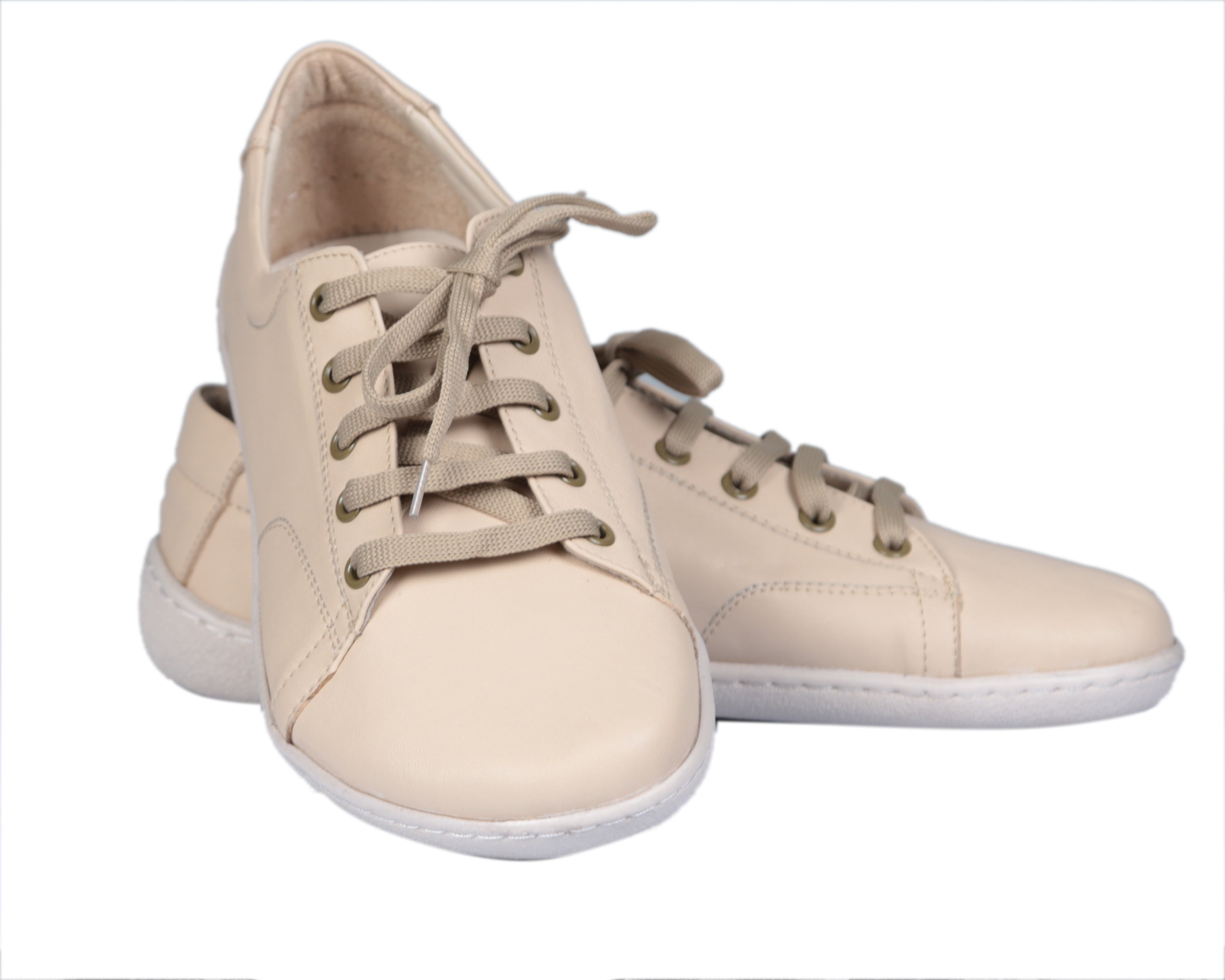 Cream SNEAKER Wide Barefoot Shoes Smooth Leather Handmade 6mm Rubber Outsole