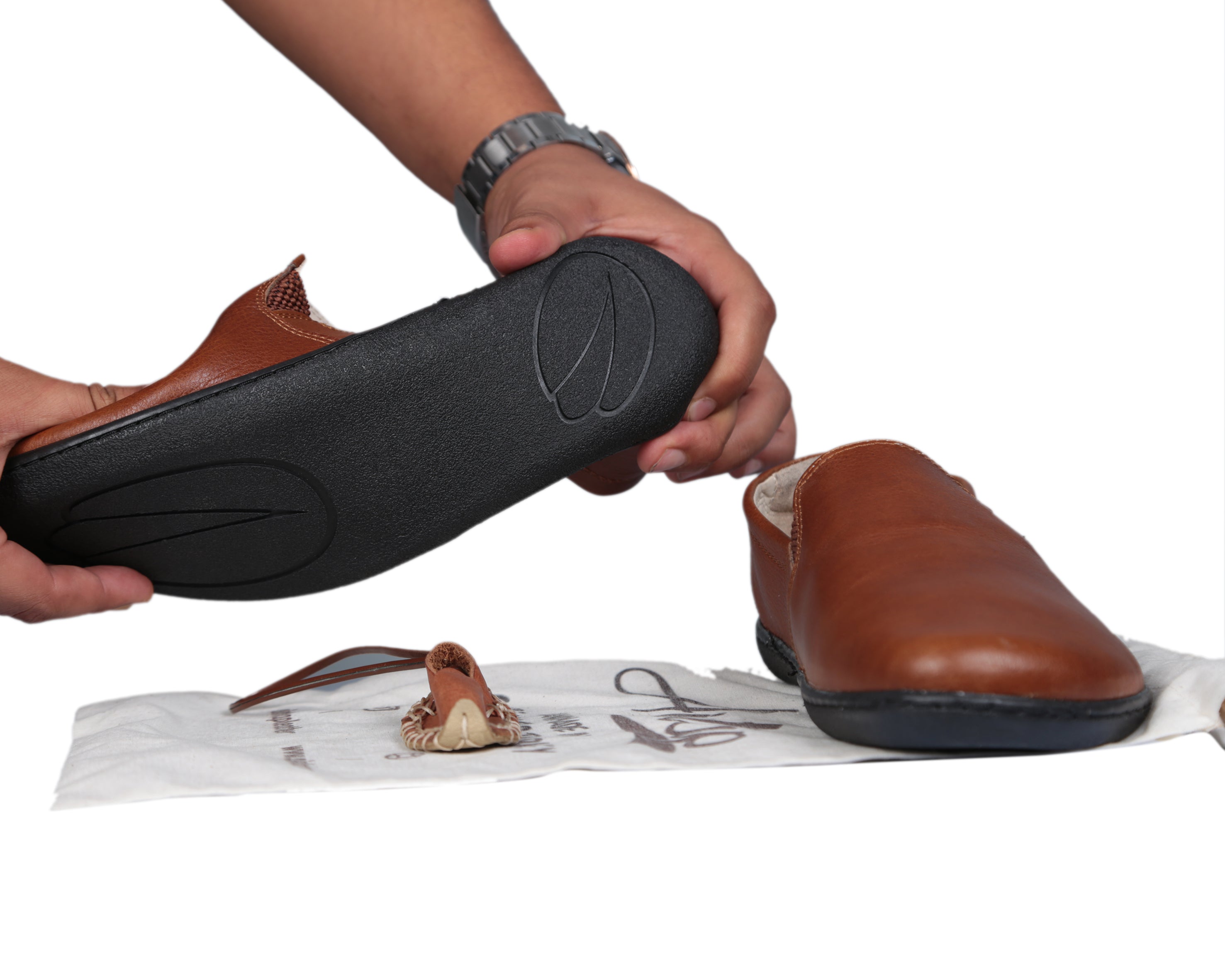 Brown Slip-On Wide Barefoot Shoes Smooth Leather Handmade 6mm Rubber Outsole