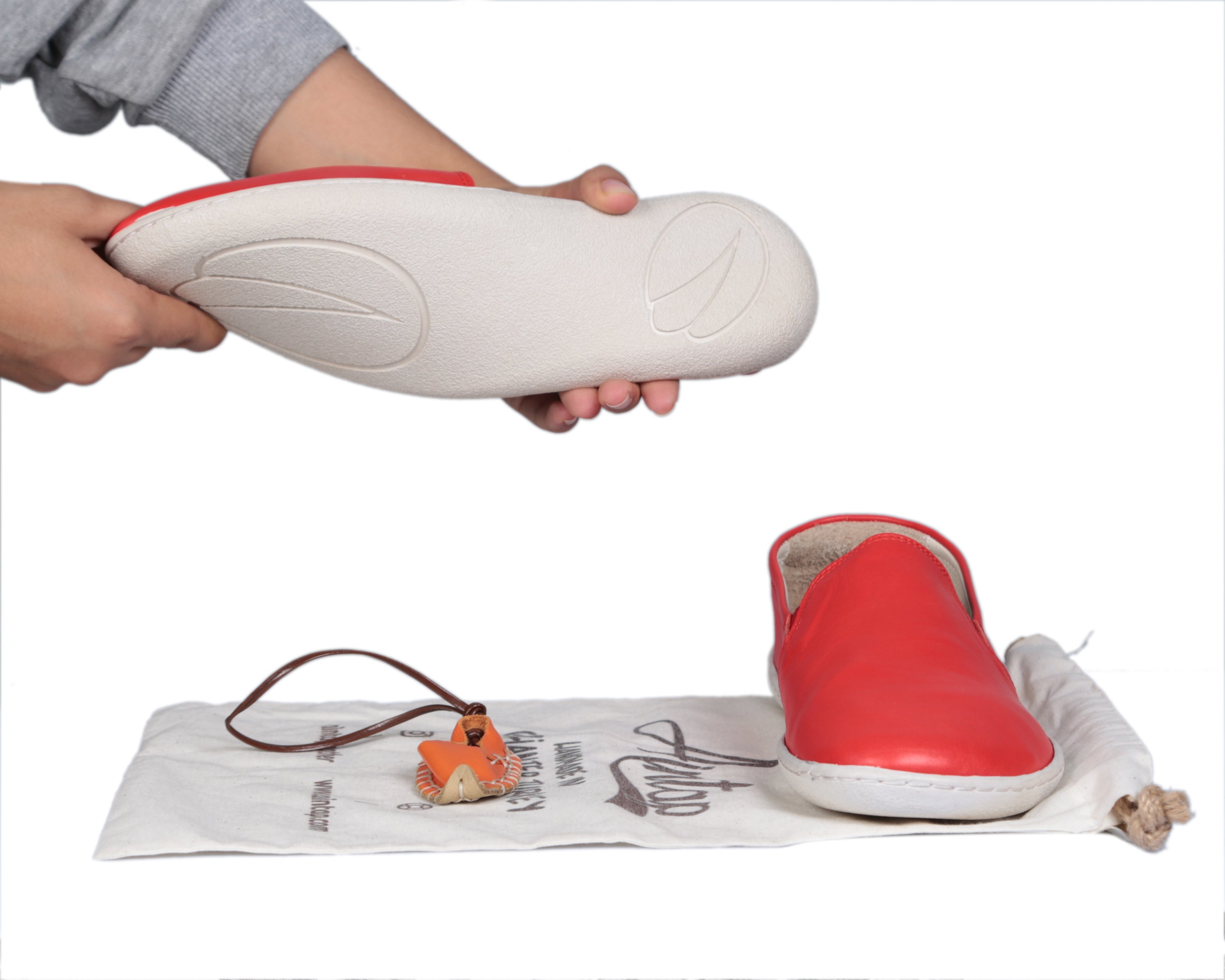 Red Slip-On Wide Barefoot Shoes Smooth Leather Handmade 6mm Rubber Outsole