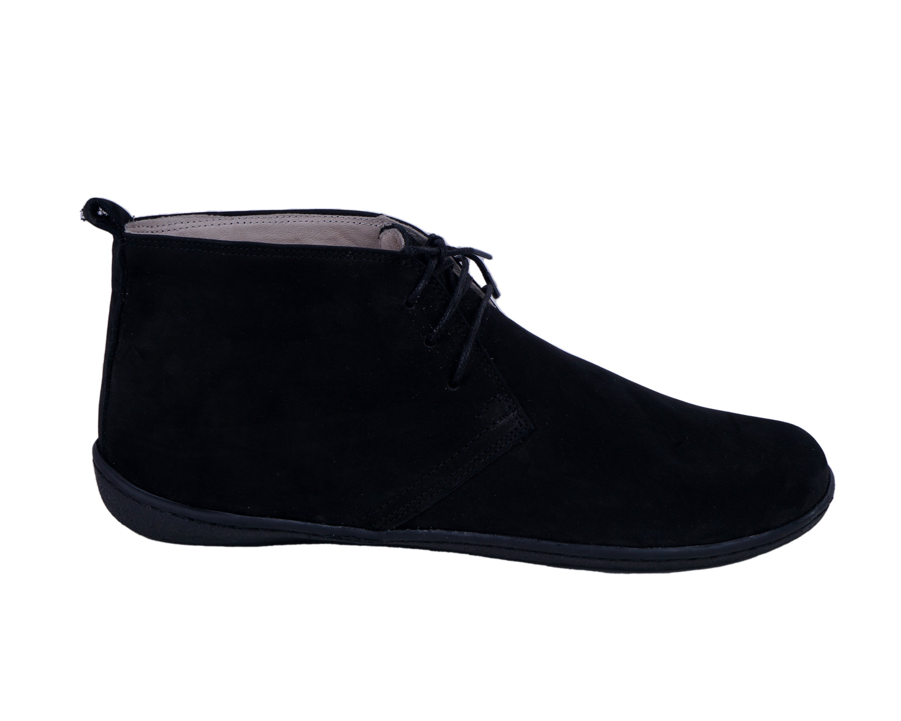 Black Ankle Boots Wide Barefoot Shoes Nubuck Leather Handmade Rubber Outsole Ankle Boots Rubber Outsole