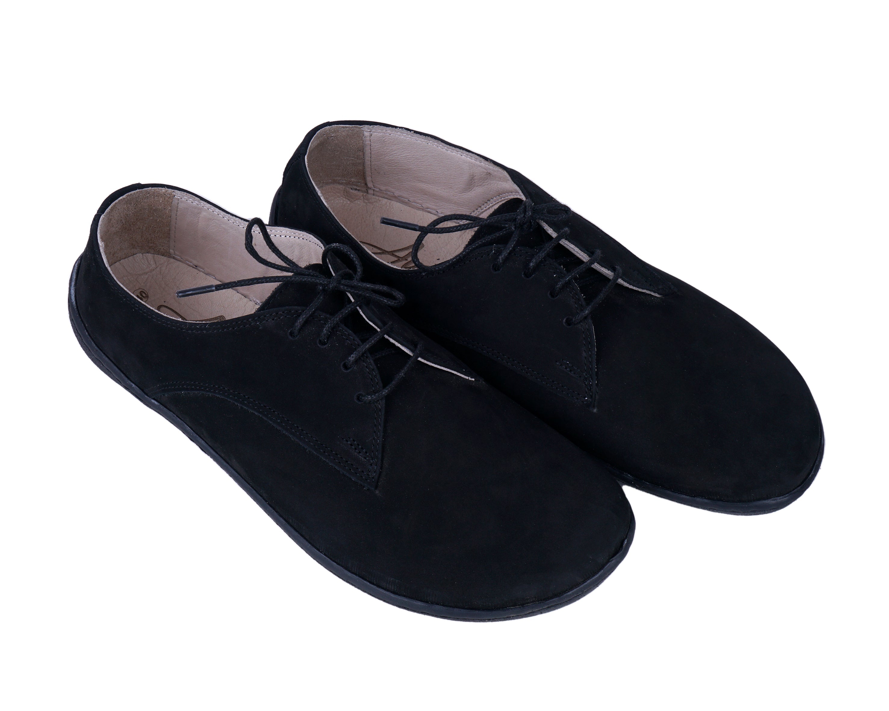 Black Oxford Wide Barefoot Shoes Nubuck Leather Handmade 6mm Rubber Outsole Oxford Rubber Outsole