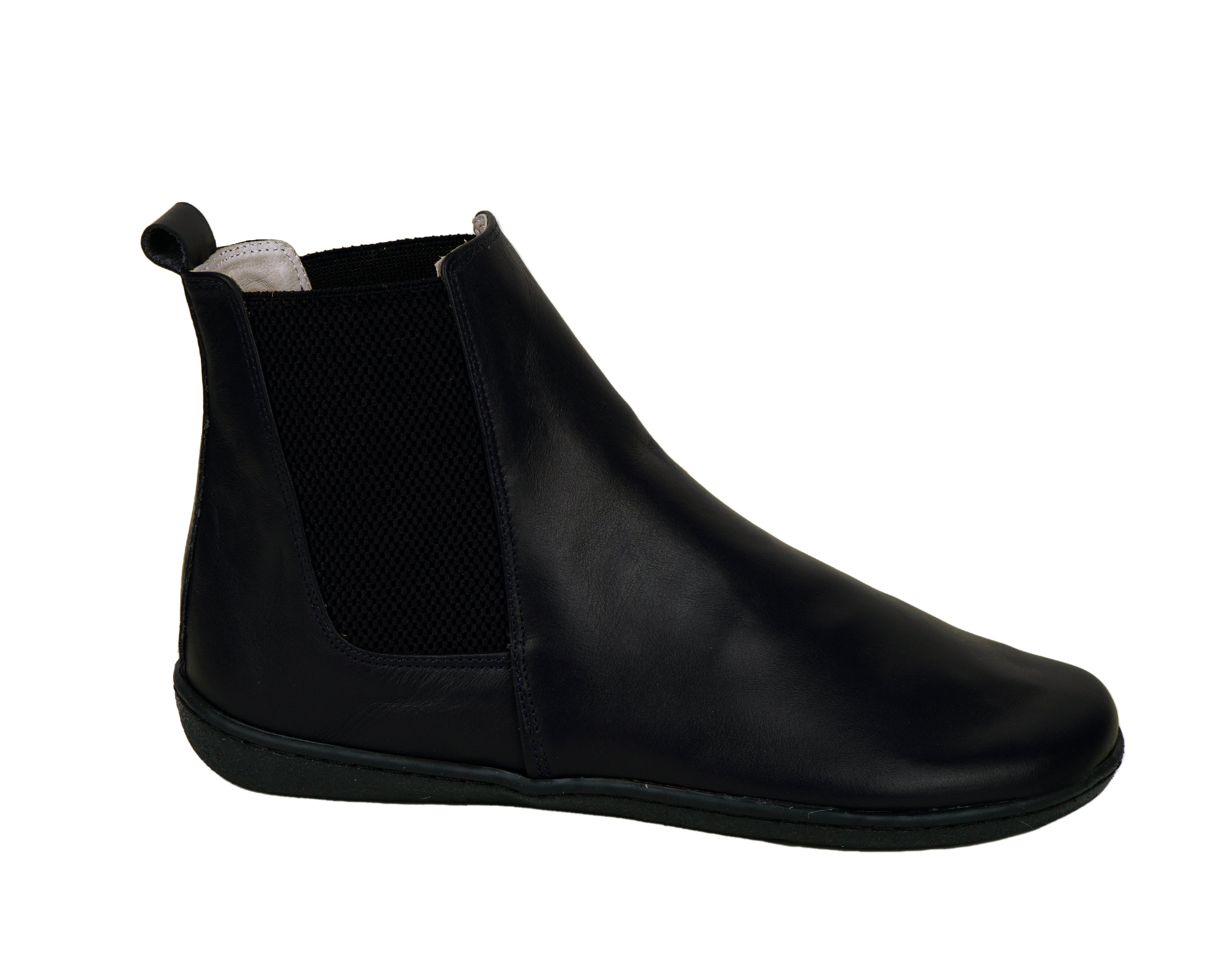 Black Chelsea Boots Wide Barefoot Shoes Smooth Leather Handmade 6mm Rubber Outsole Chelsea Boots Rubber Outsole