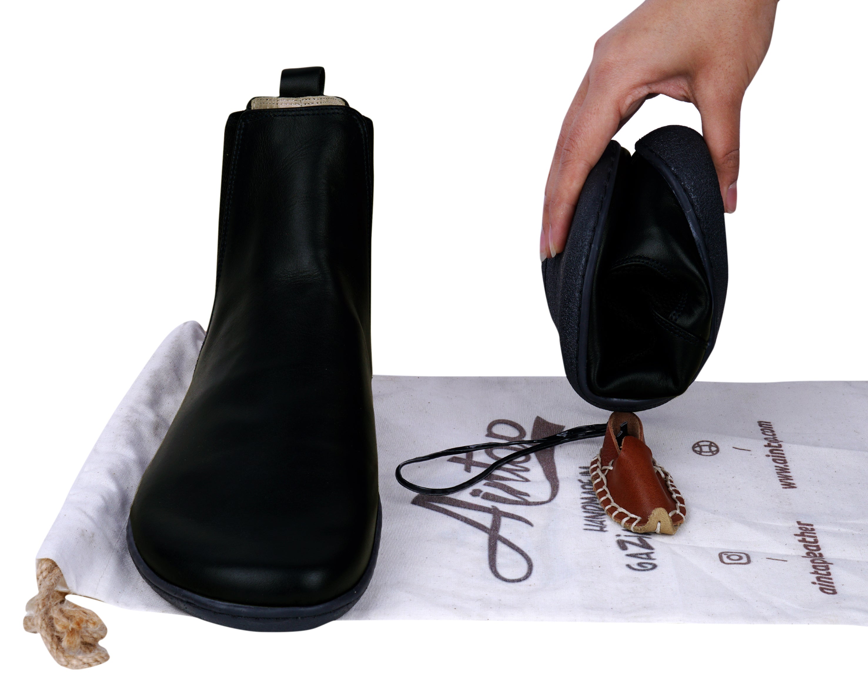 Black Chelsea Boots Wide Barefoot Shoes Smooth Leather Handmade 6mm Rubber Outsole Chelsea Boots Rubber Outsole